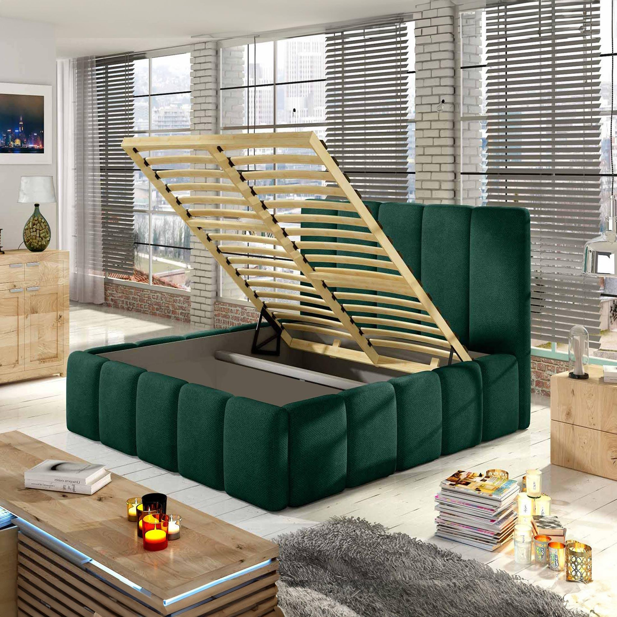 Voir la diapositive 2 : BEST MOBILIER Lucea - lit coffre - 180x200 - sommier inclus - en velours