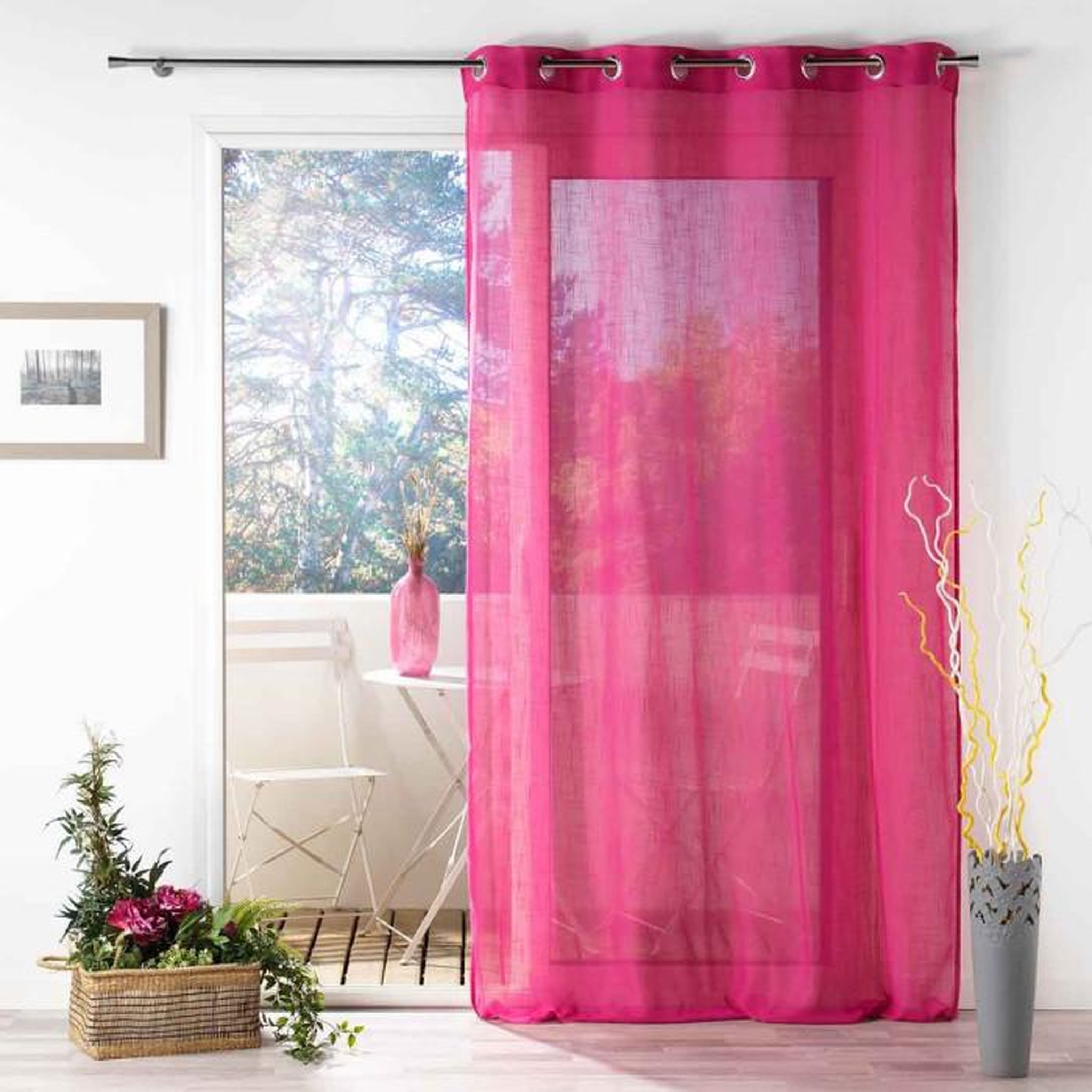 Voir la diapositive 5 : Paris Prix Rideau Voilage à Œillets  Zazy  140x280cm Fuchsia