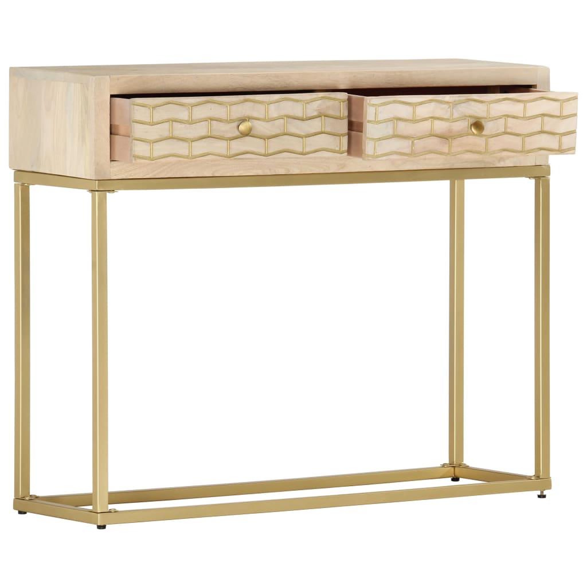 Voir la diapositive 2 : VIDAXL Table console dore 90x30x75 cm bois solide de manguier