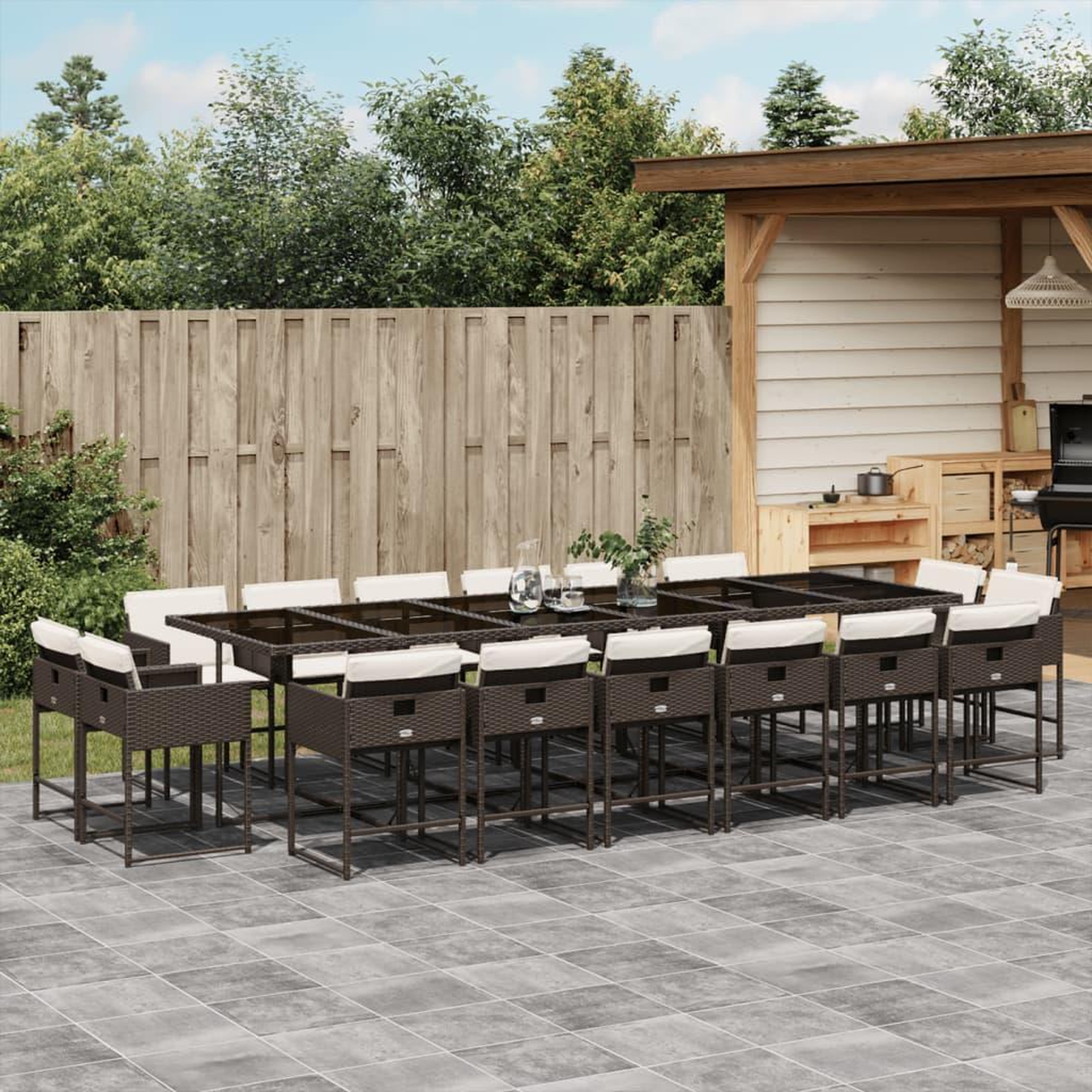 VIDAXL Ensemble a manger de jardin et coussins 17 pcs marron rotin