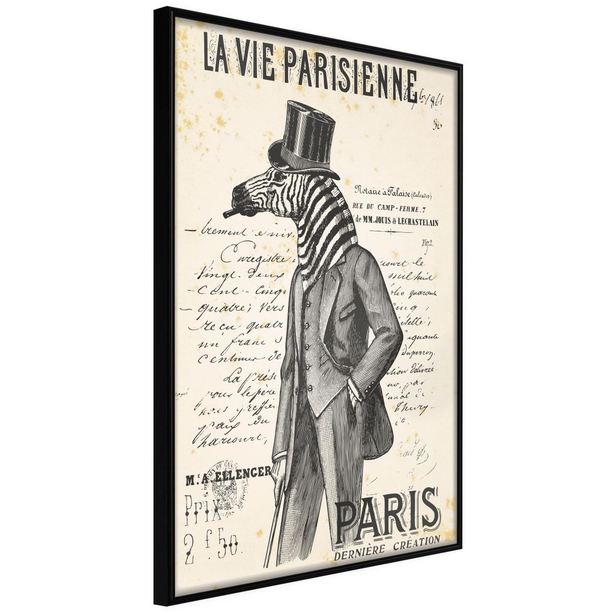 Paris Prix Affiche murale encadrée  the parisian life. Coloris disponibles : Noir, Jaune