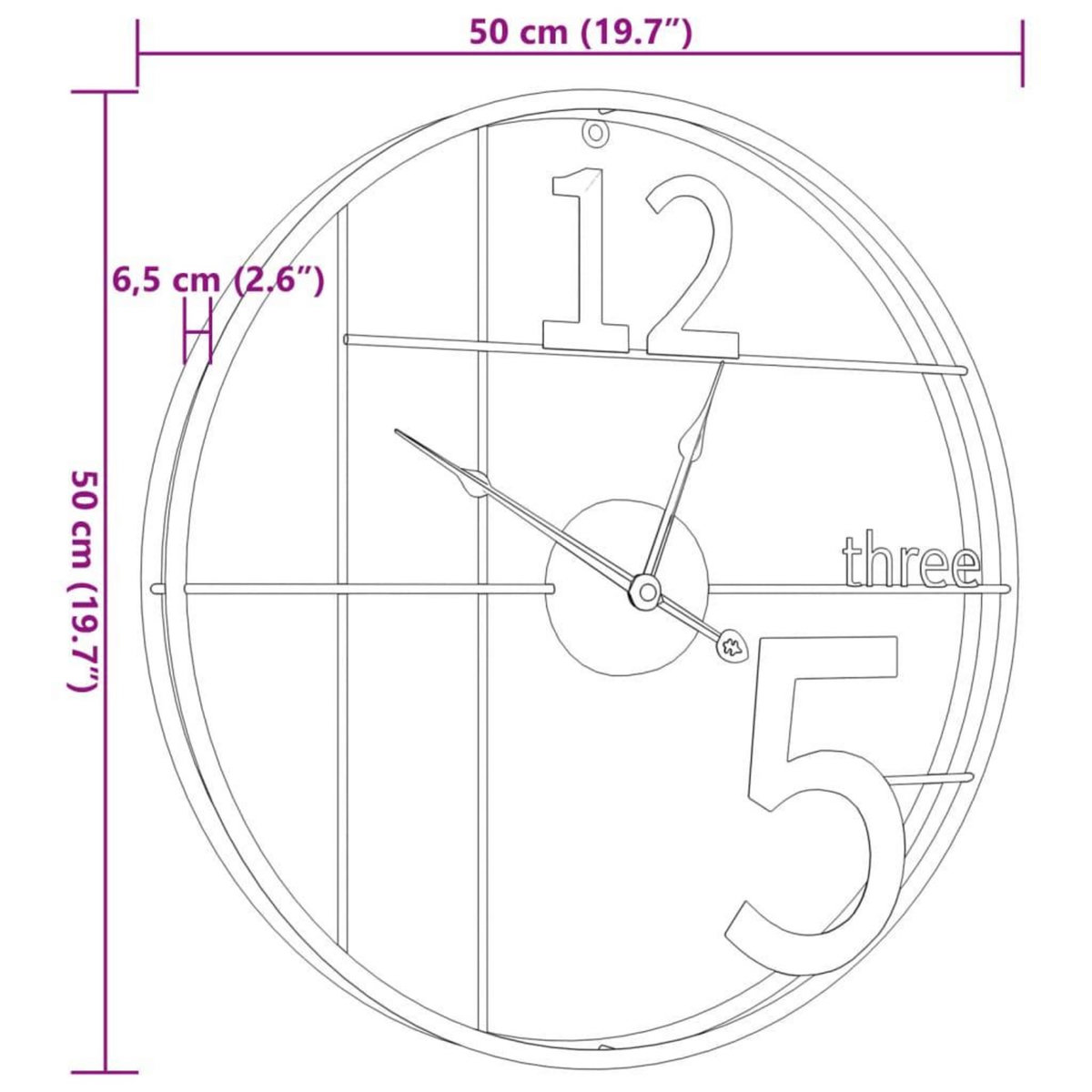 VIDAXL Horloge murale dore Ø50 cm fer