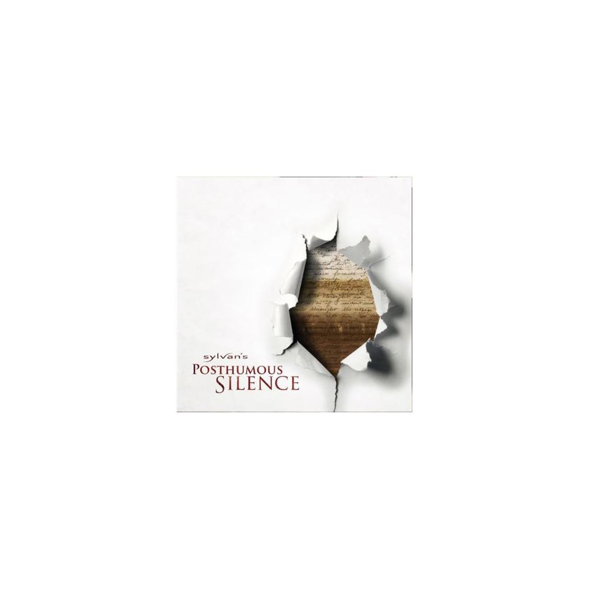 Album cd posthumous silence, pochette blanche à fenêtre en papier déchiré et visuel terreux