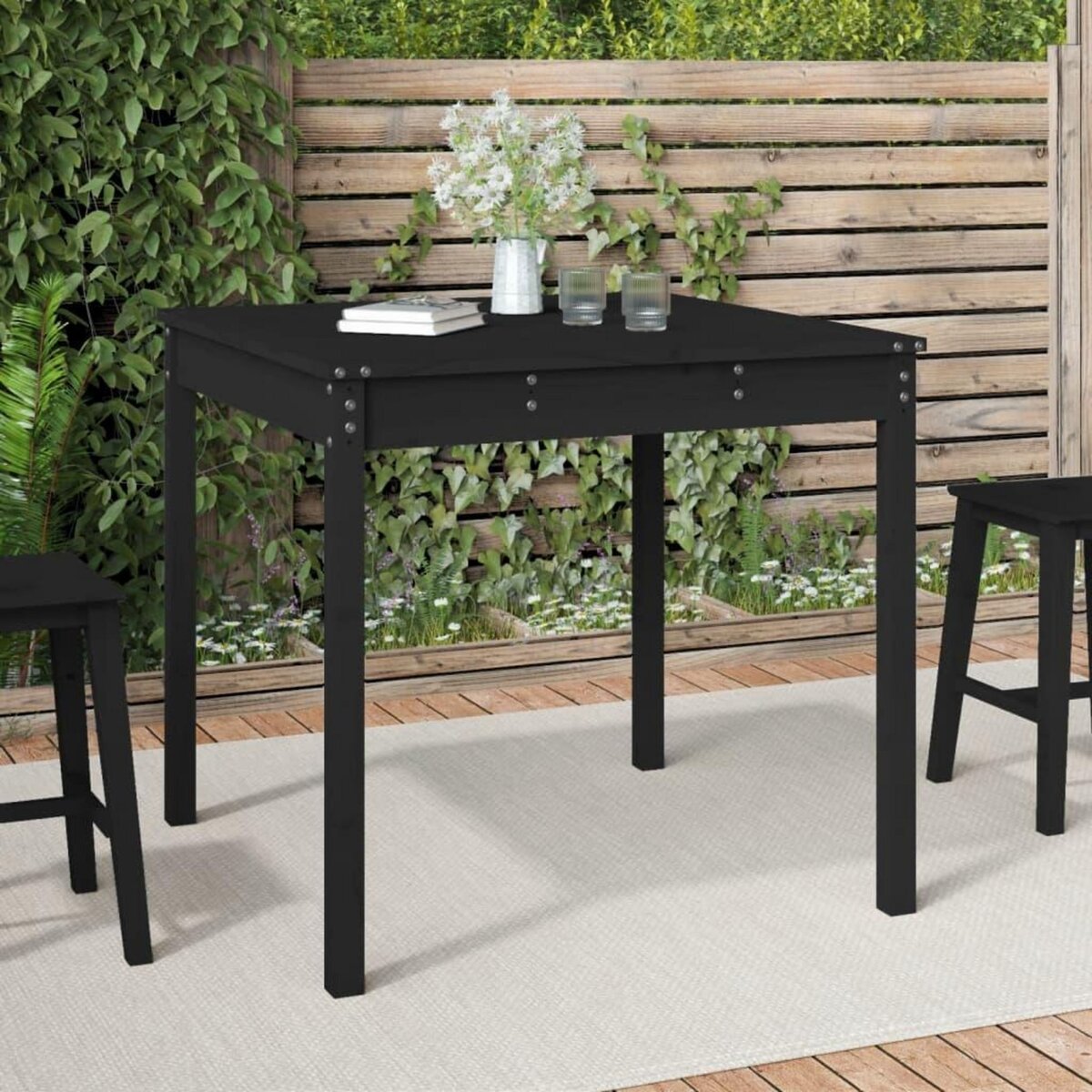VIDAXL Table de jardin noir 82,5x82,5x76 cm bois massif de pin