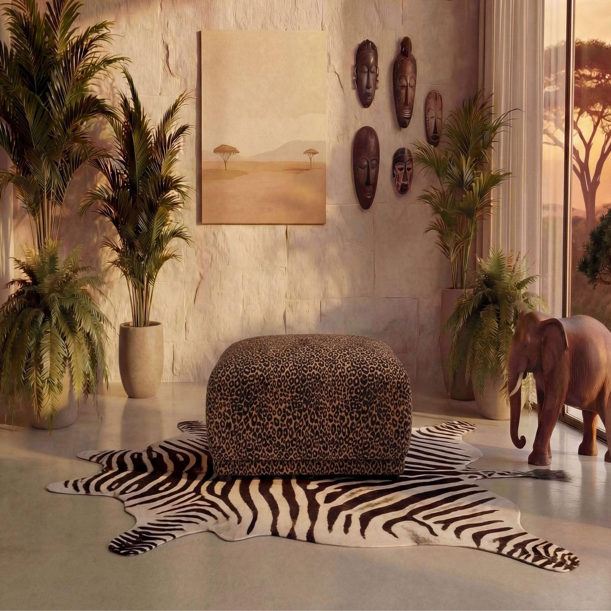 Voir la diapositive 3 : CASANOVA PARIS Rosalie - pouf en tissu imprimé animalier 102x83x46