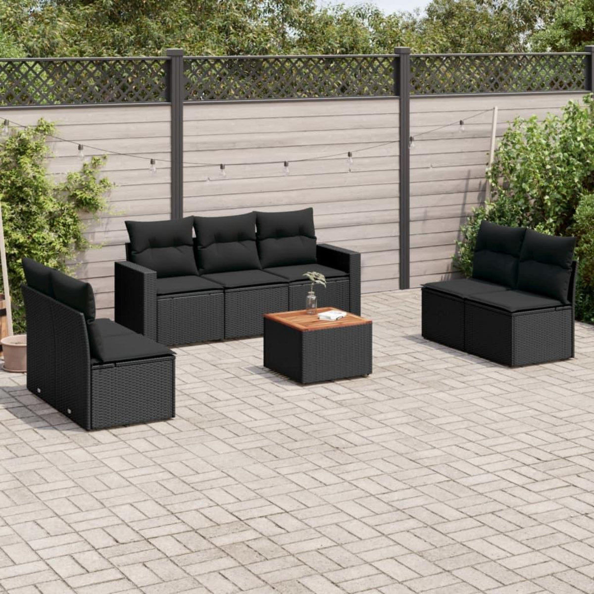 VIDAXL Salon de jardin 8 pcs avec coussins noir resine tressee