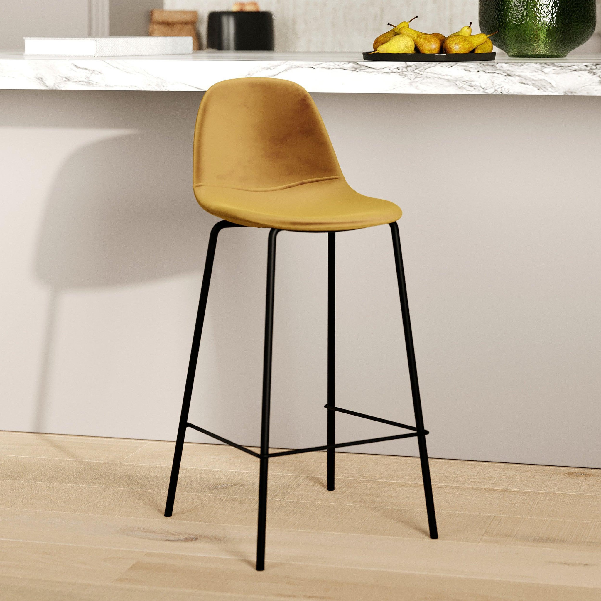 Voir la diapositive 2 : MAISON PAVANE Chaise pour îlot central en velours jaune 65 cm-henrik