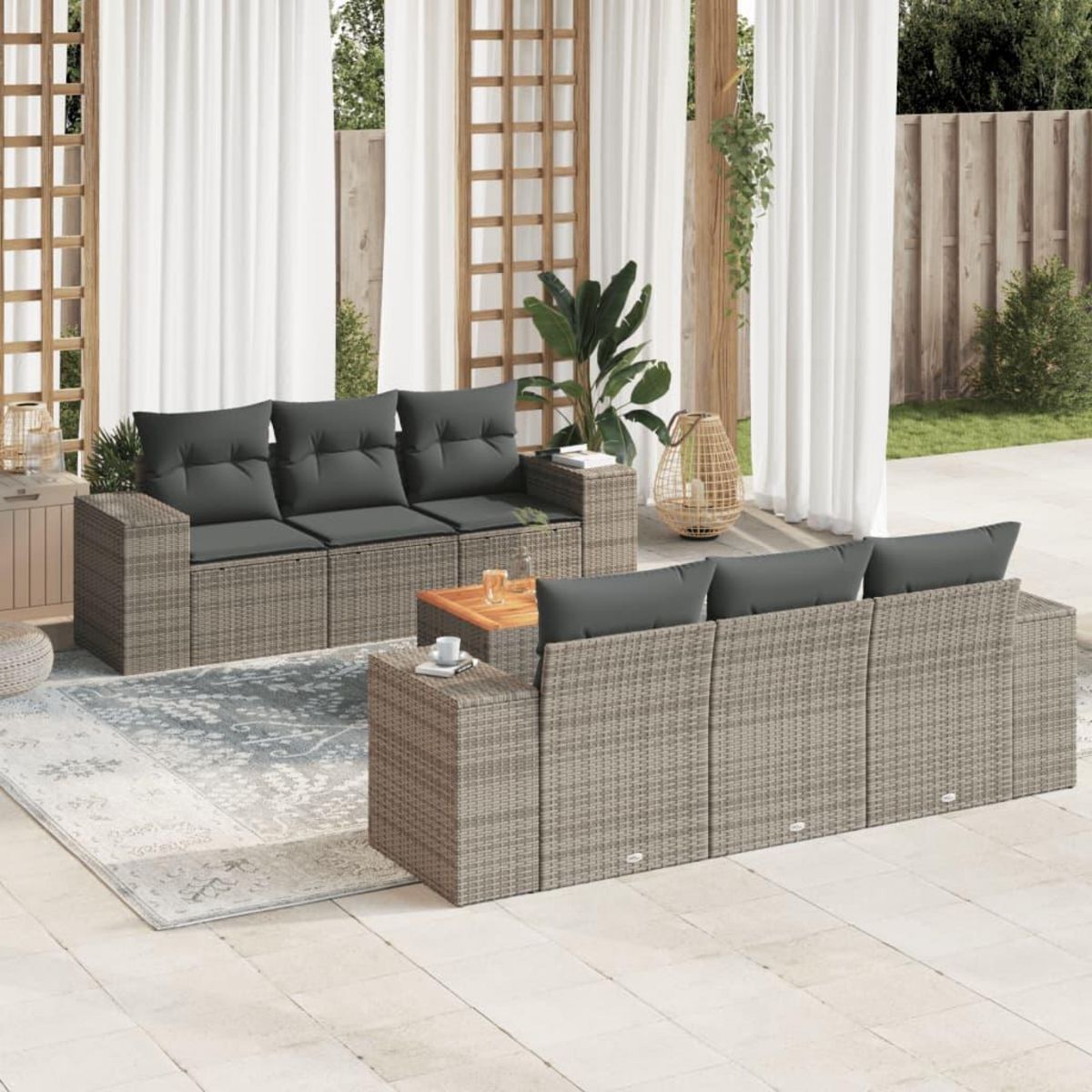 VIDAXL Salon de jardin avec coussins 7 pcs gris resine tressee