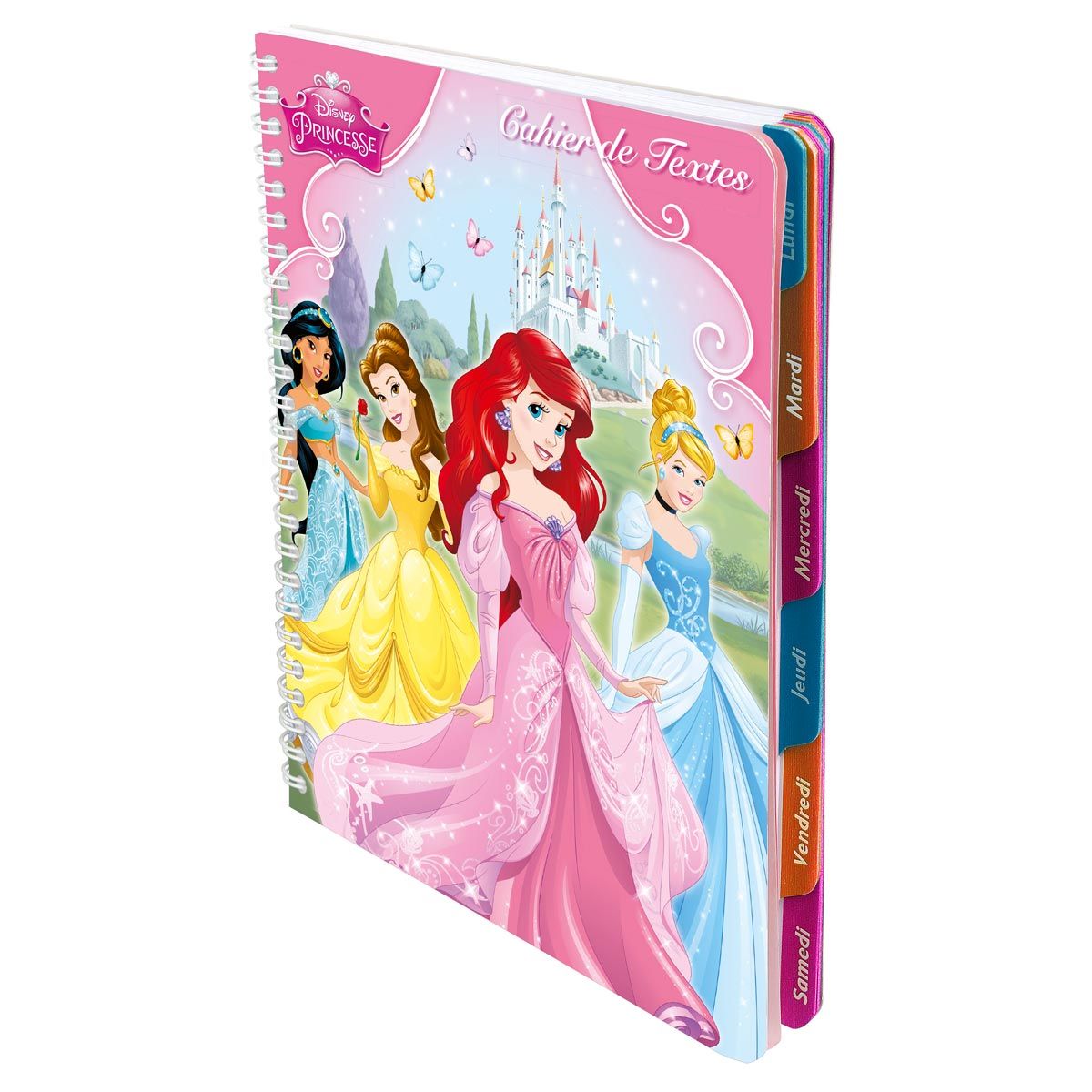 DISNEY Cahier de texte à spirale fille 17x22cm 148 pages Princesses Jasmine, Belle, Ariel et Cendrillon