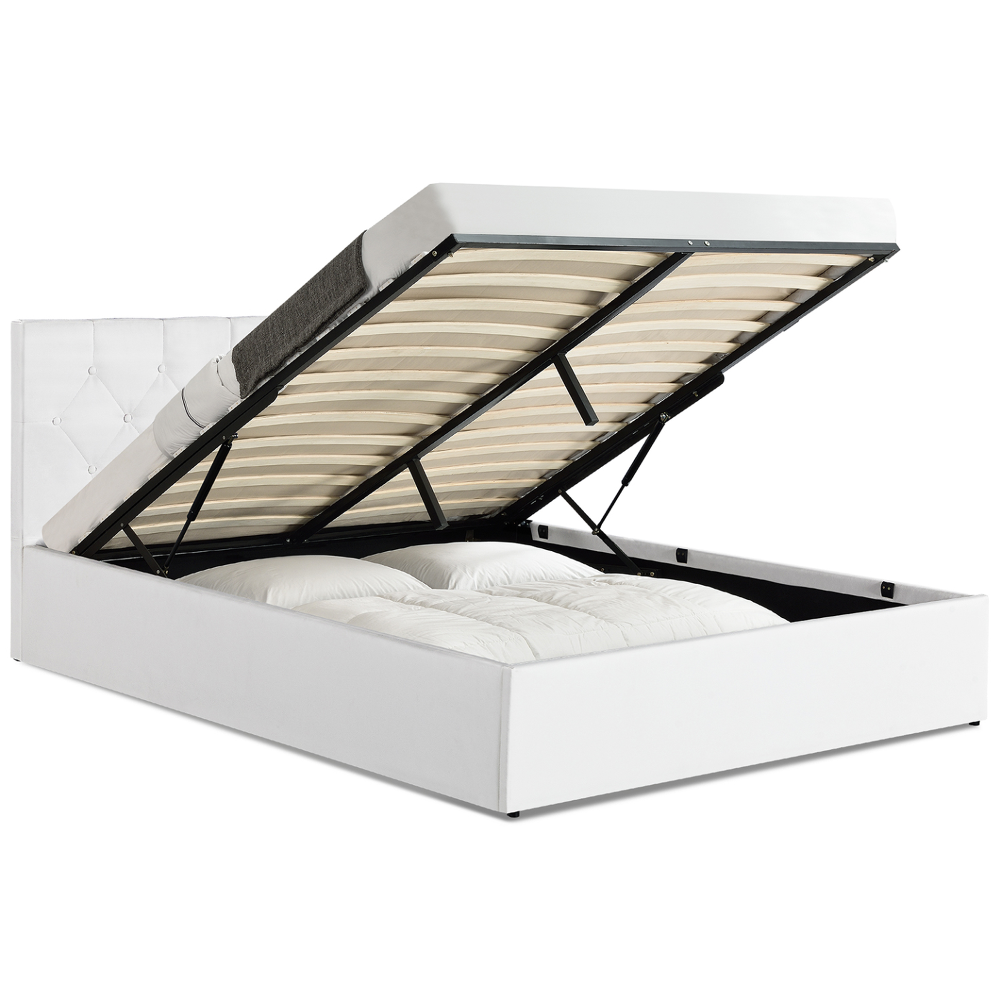 ID MARKET Lit coffre double austin avec tête de lit et sommier 140 x 190 cm pvc blanc