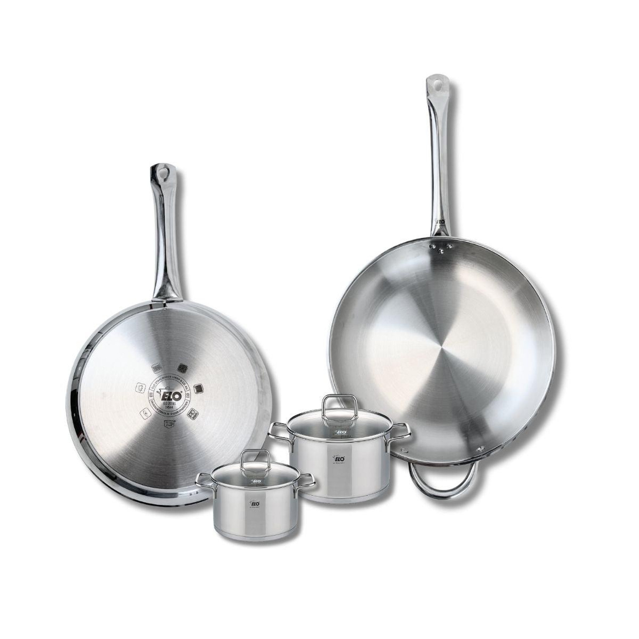 ELO Ensemble de 2 poêles de cuisson 28 et 32 cm et 2 faitouts 12 et 14 cm elo profi citrin