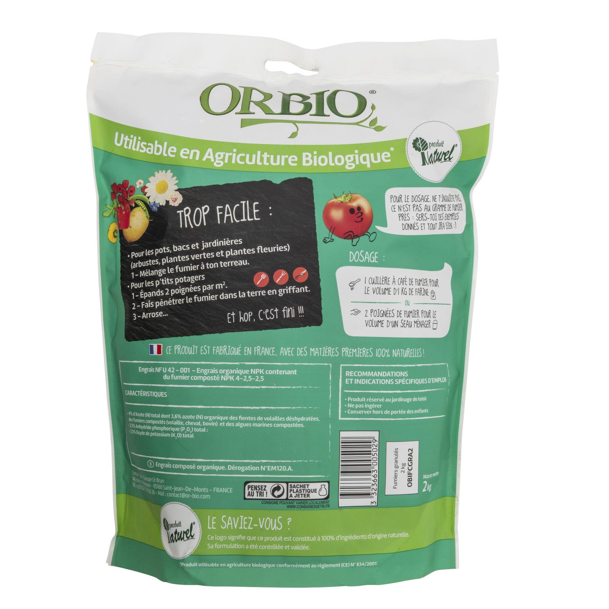 Voir la diapositive 3 : ORBIO Fumier granule 2kg orbio