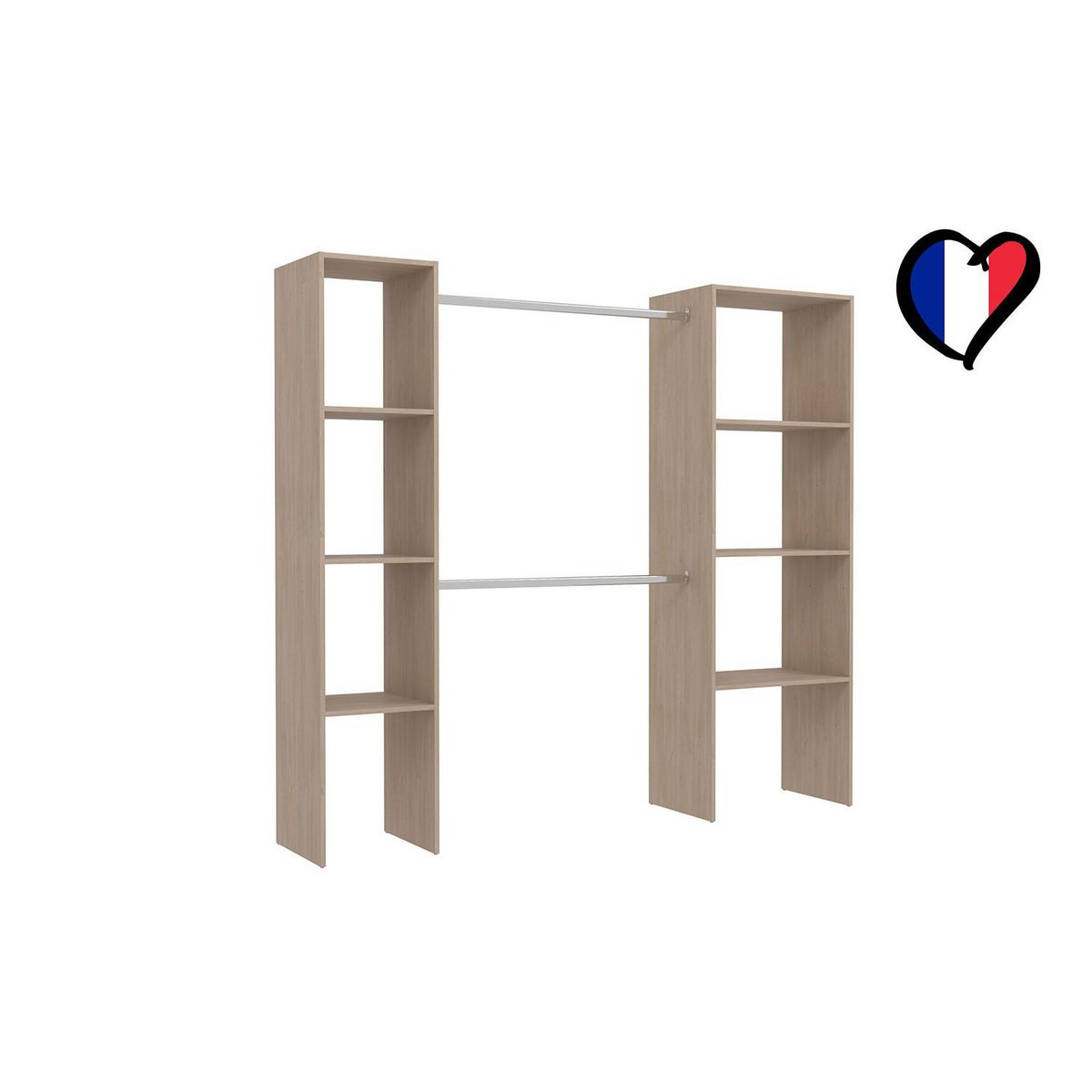 CONCEPT USINE Dressing bois avec 6 étagères et 2 penderies : 198 x 40 x 180 cm ELYSEE