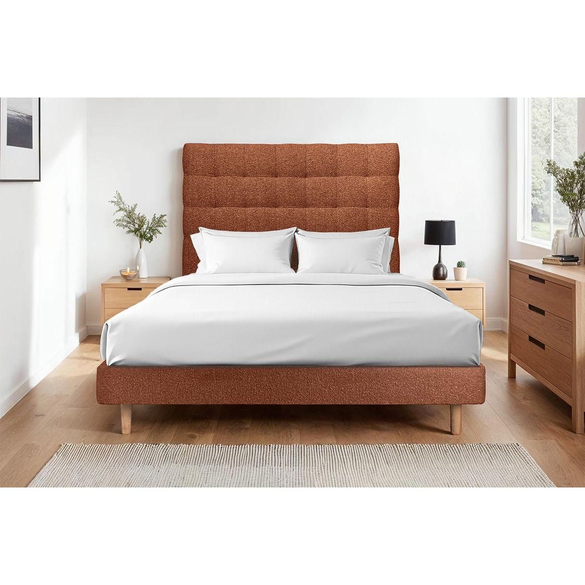 Sommeil de Plomb Lit avec tête de lit capitonnée bouclette et sommier kit - Hauteur totale : 29cm