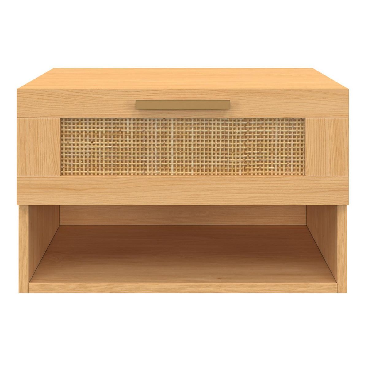 ID MARKET Lot de 2 tables de chevet murales ROBERT 1 tiroir avec niche effet naturel cannage et bois