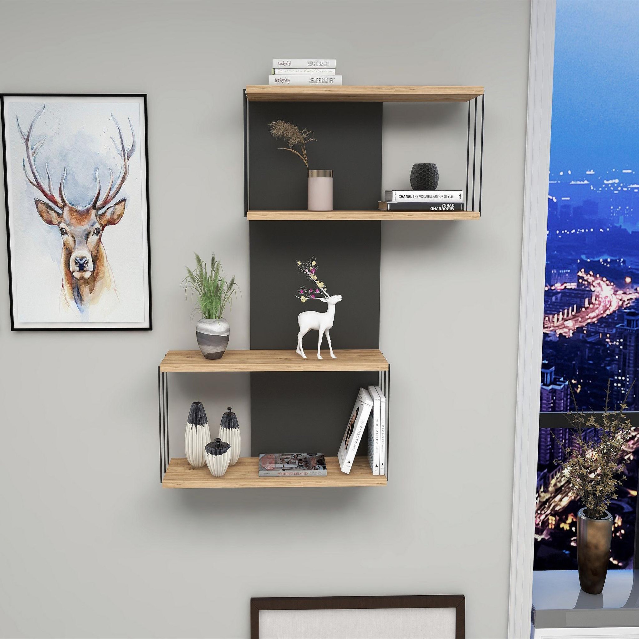 Voir la diapositive 4 : Habitat et Jardin Étagère murale en bois  destan  - 65 x 19 x 96 cm - marron