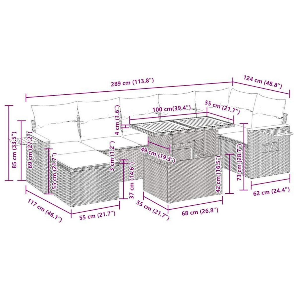 VIDAXL Salon de jardin avec coussins 8 pcs gris resine tressee acacia
