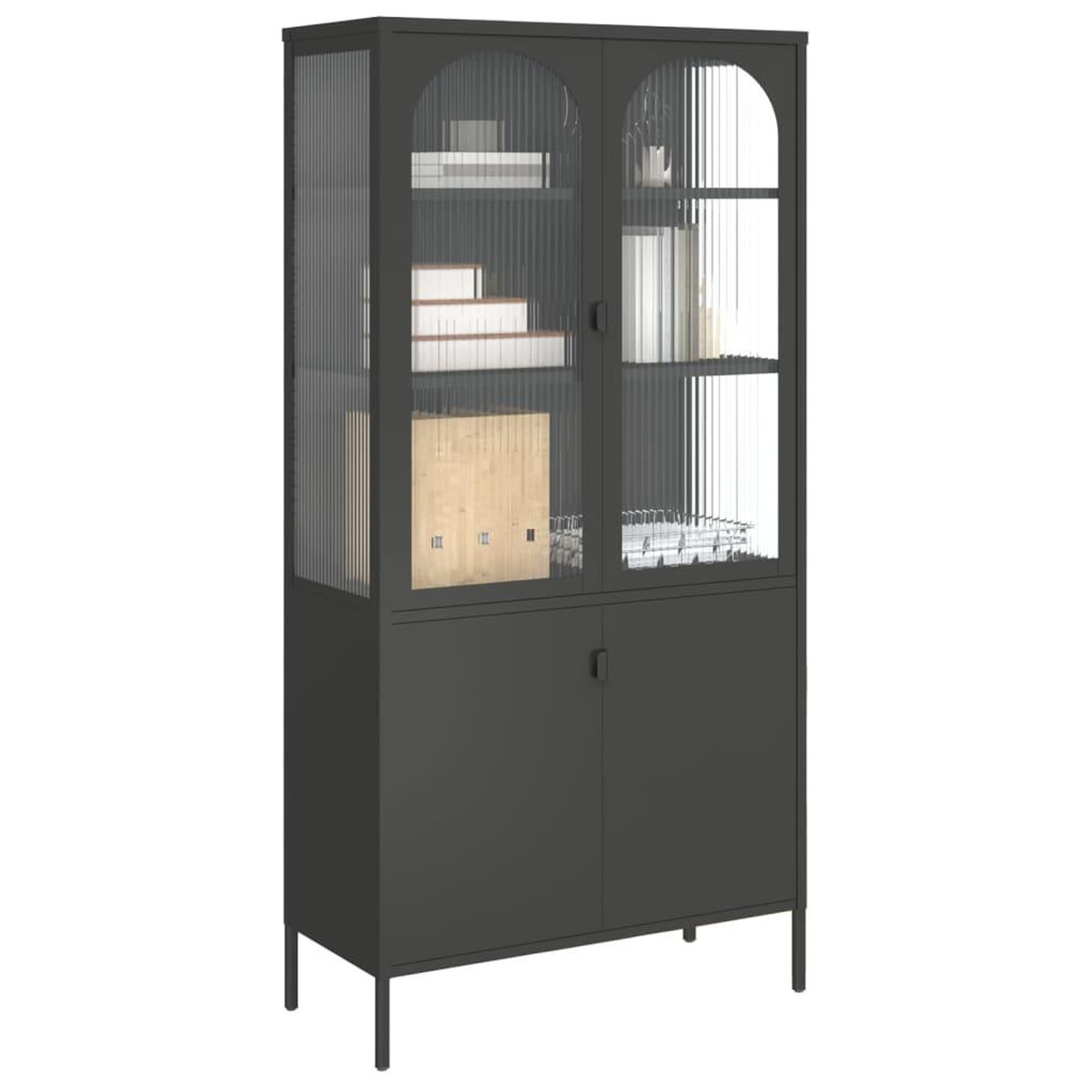 Voir la diapositive 4 : VIDAXL Buffet haut noir 90x40x180 cm verre et acier