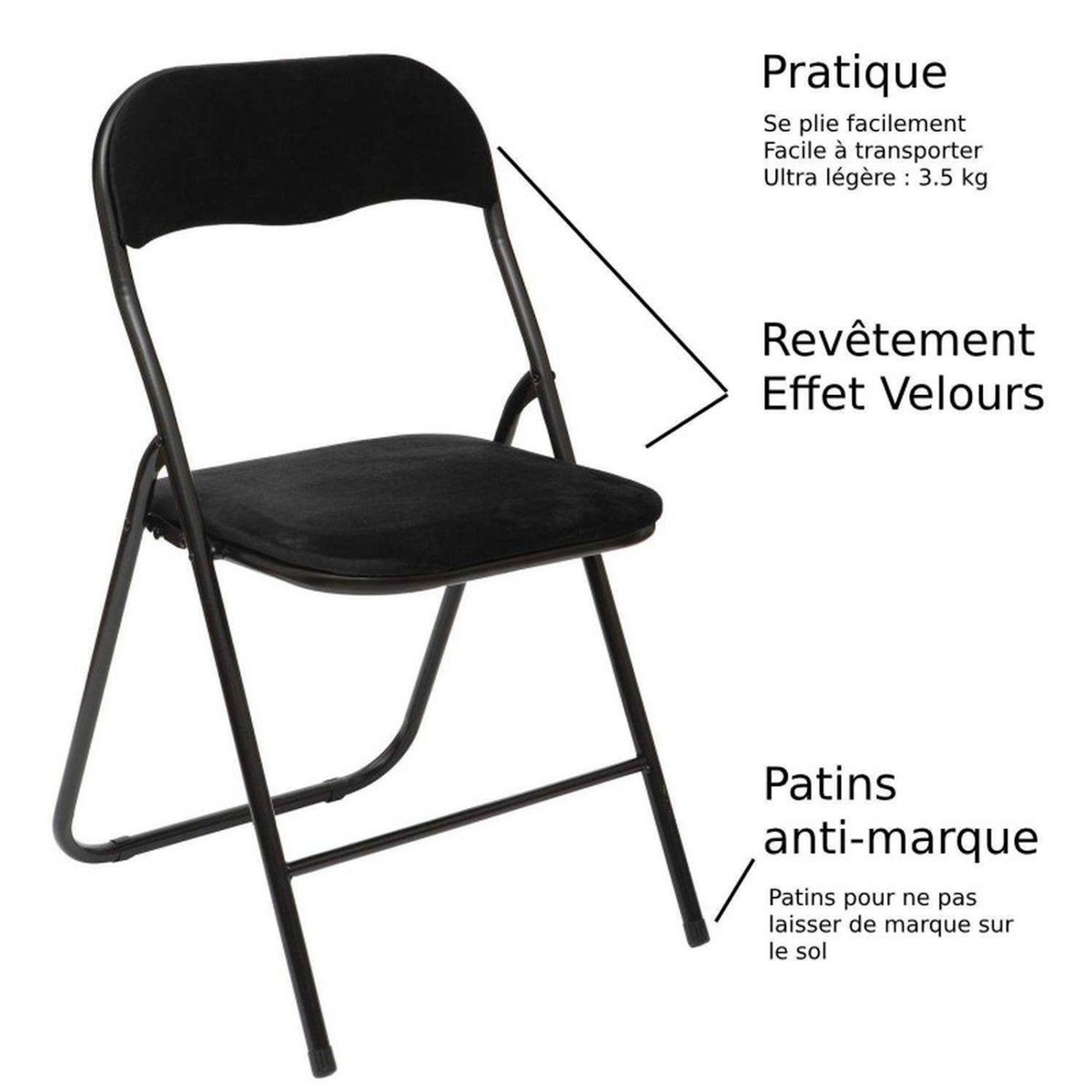 TOILINUX Lot de 6 Chaises pliantes effet velours