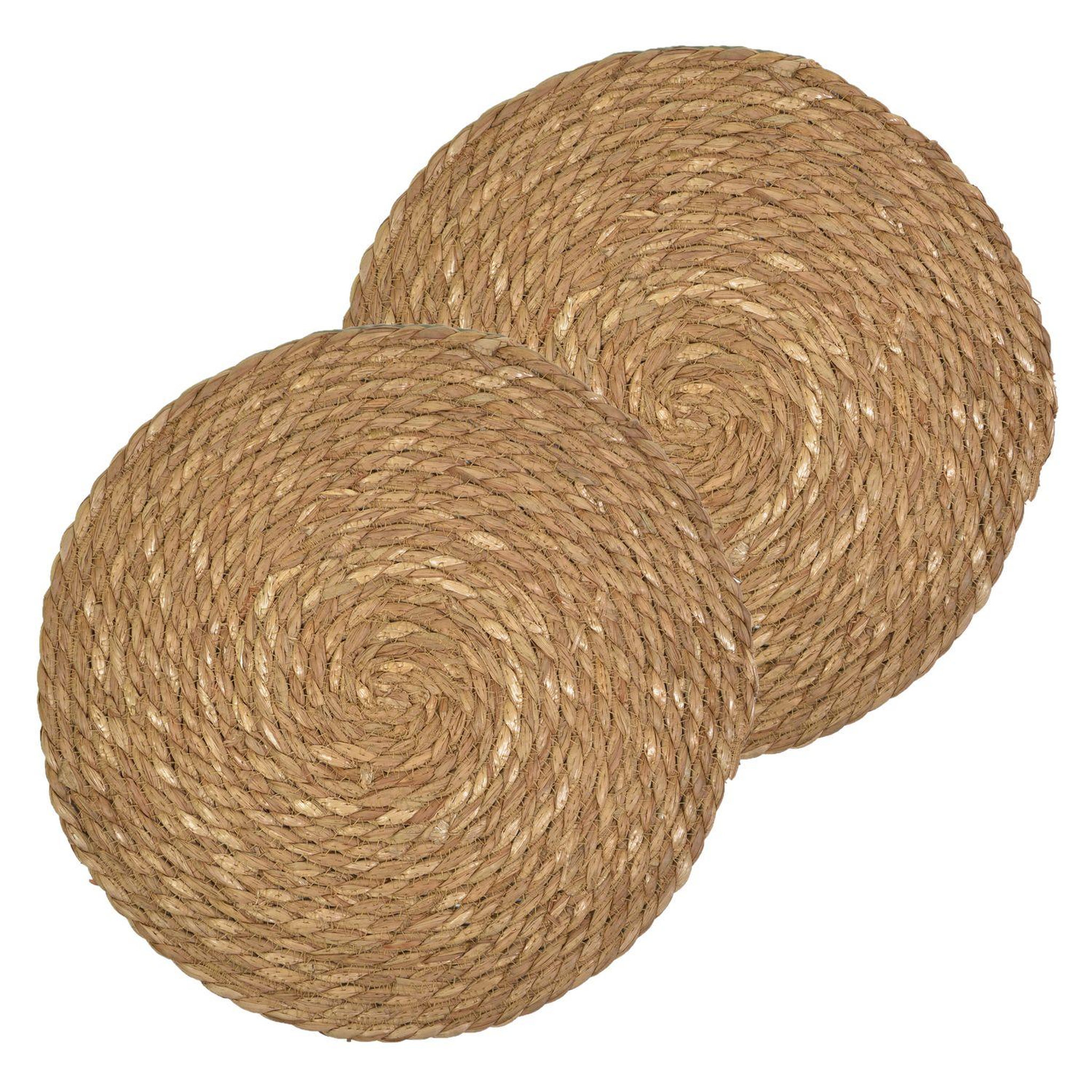 HABITABLE Lot de 2 sets de tables ronds en jute GRAMI - Diam. 38 cm - Marron