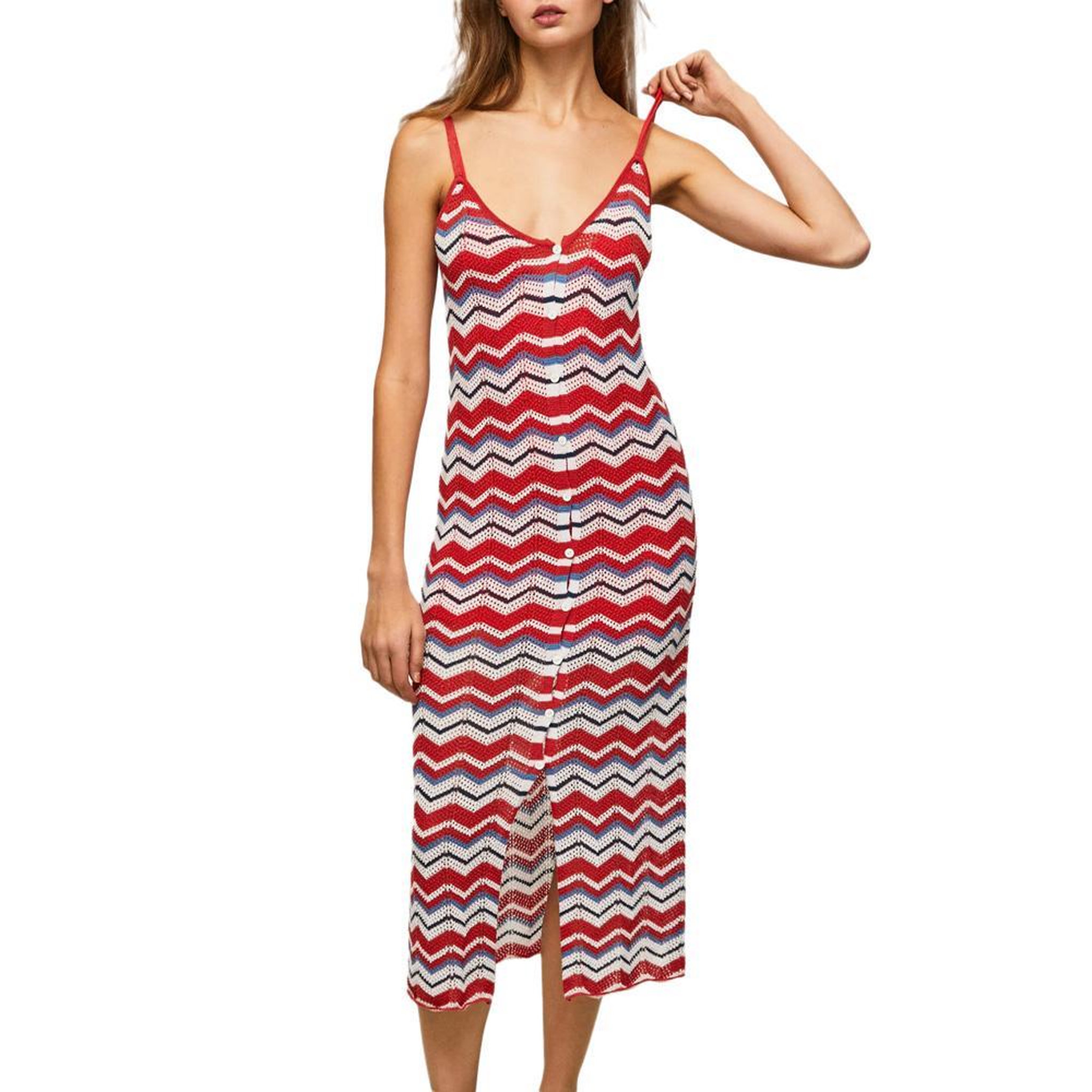 Voir la diapositive 1 : Pepe Jeans Robe Tricot Rouge/Blanc/Bleu Femme Pepe jeans Frida