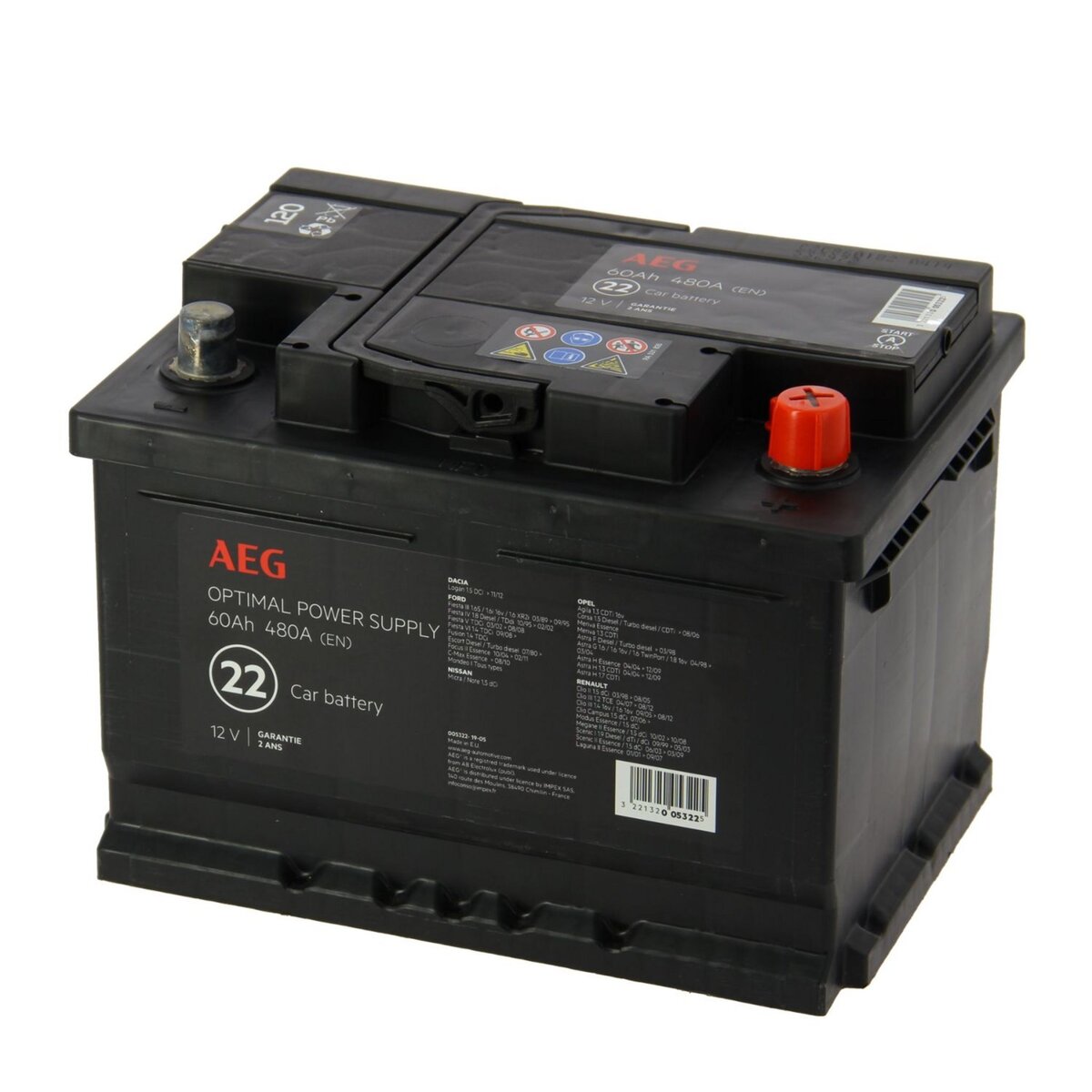 AEG Batterie  pour auto AEG 22 480A 60Ah L2B