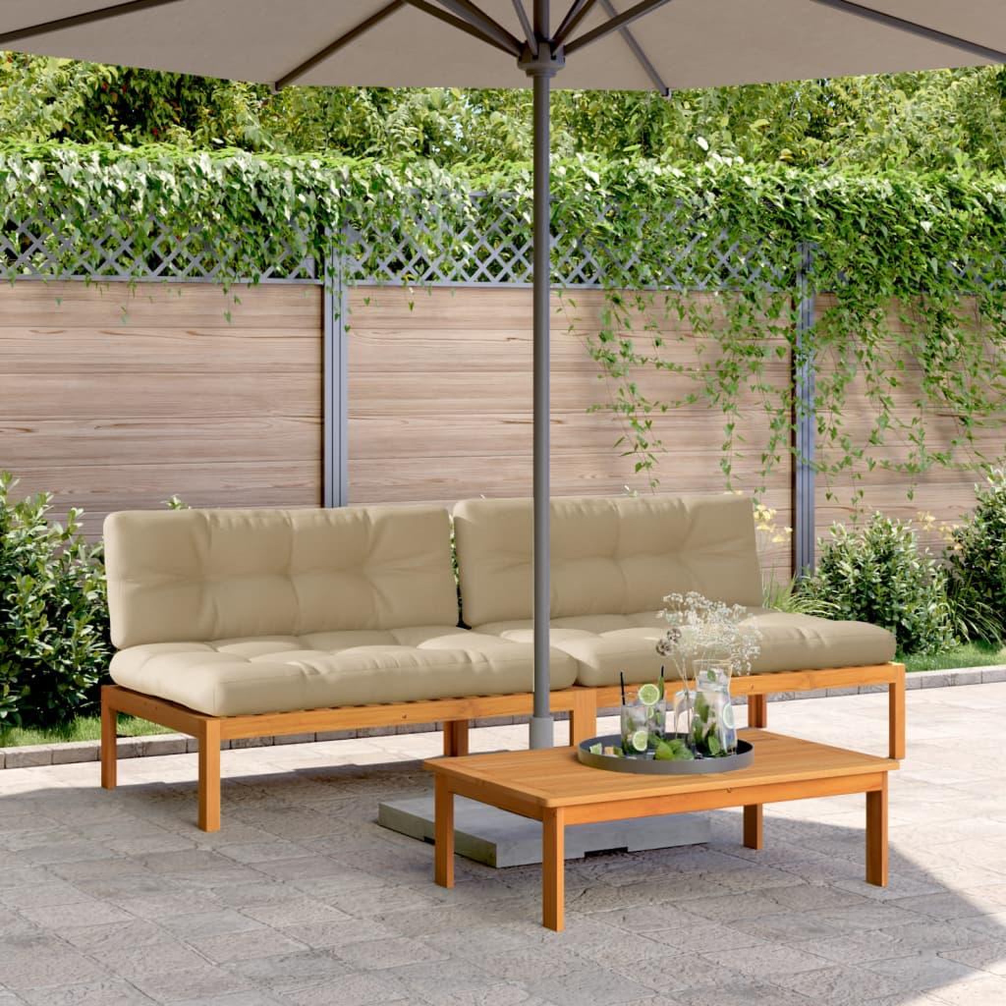 VIDAXL Canapes centraux palette de jardin et coussins 2pcs bois acacia