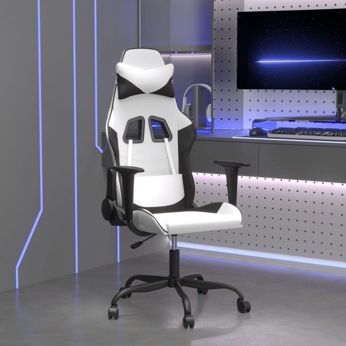 VIDAXL Chaise de jeu Blanc et noir Similicuir