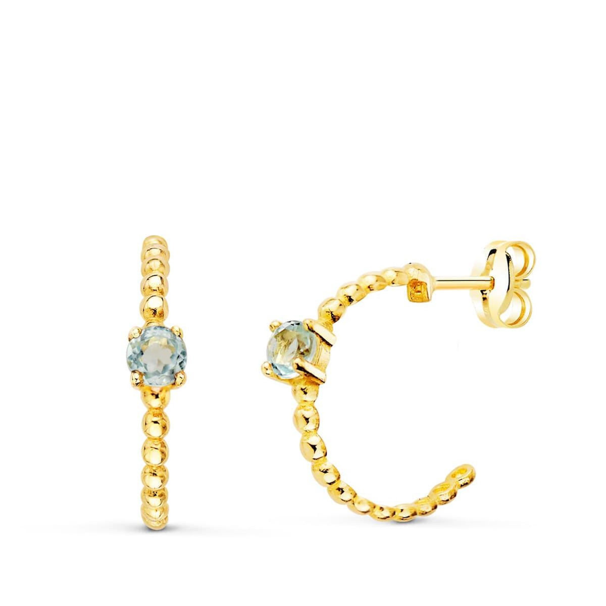 L'ATELIER D'AZUR Boucles d'Oreilles Demi Créoles Aigues-Marines - Or 18 Carats 750 Jaune