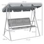 Voir la diapositive 3 : OUTSUNNY Balancelle de jardin 3 places grand confort toit imperméabilisé inclinaison réglable assise et dossier ergonomique acier textilène gris clair