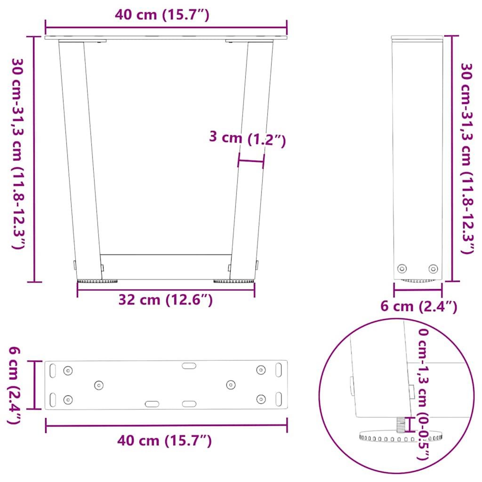 Voir la diapositive 6 : VIDAXL Pieds de table a manger forme V 2 pcs anthracite 40x(30-31,3)cm