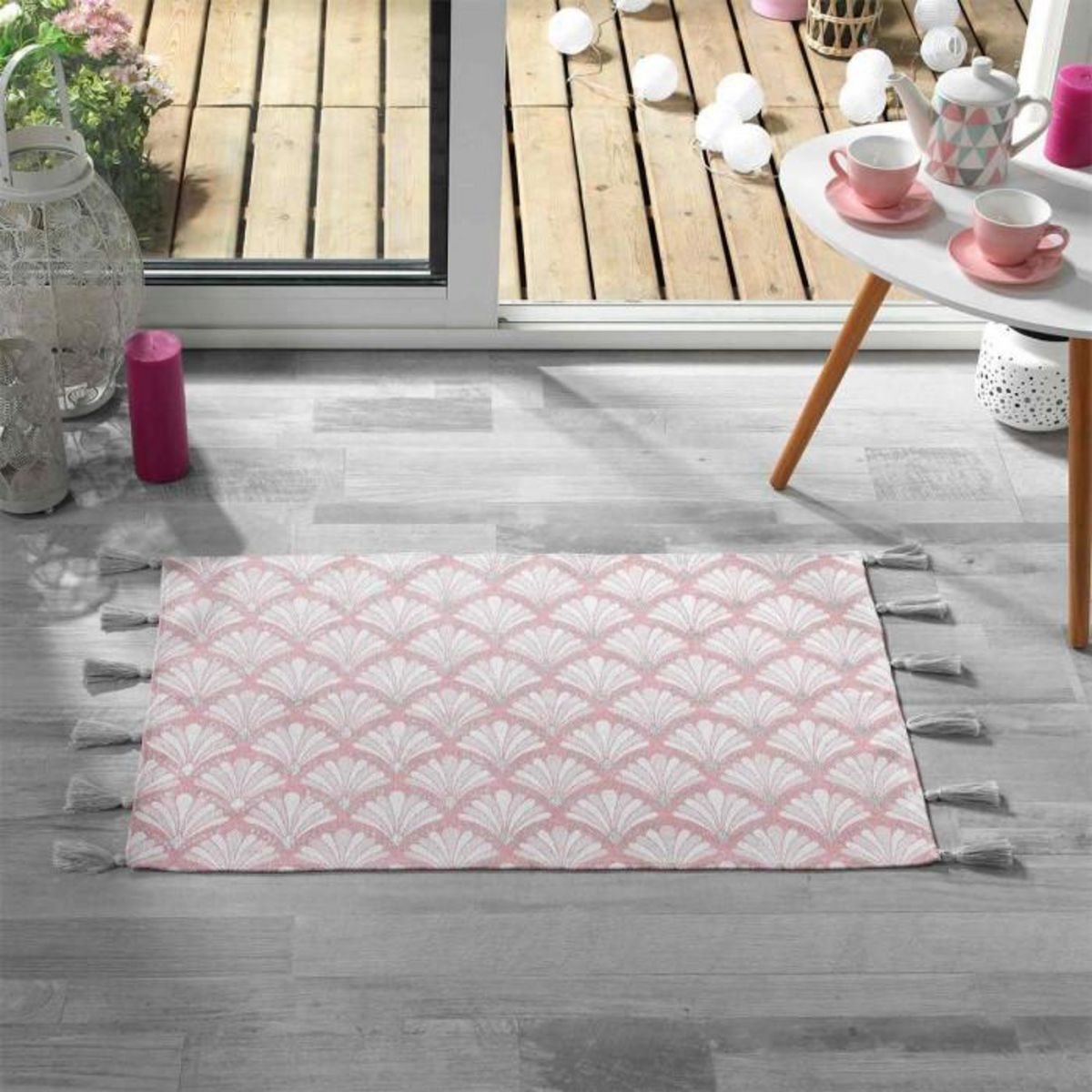 Paris Prix Tapis Déco à Pompons  Art Chic  50x80cm Rose