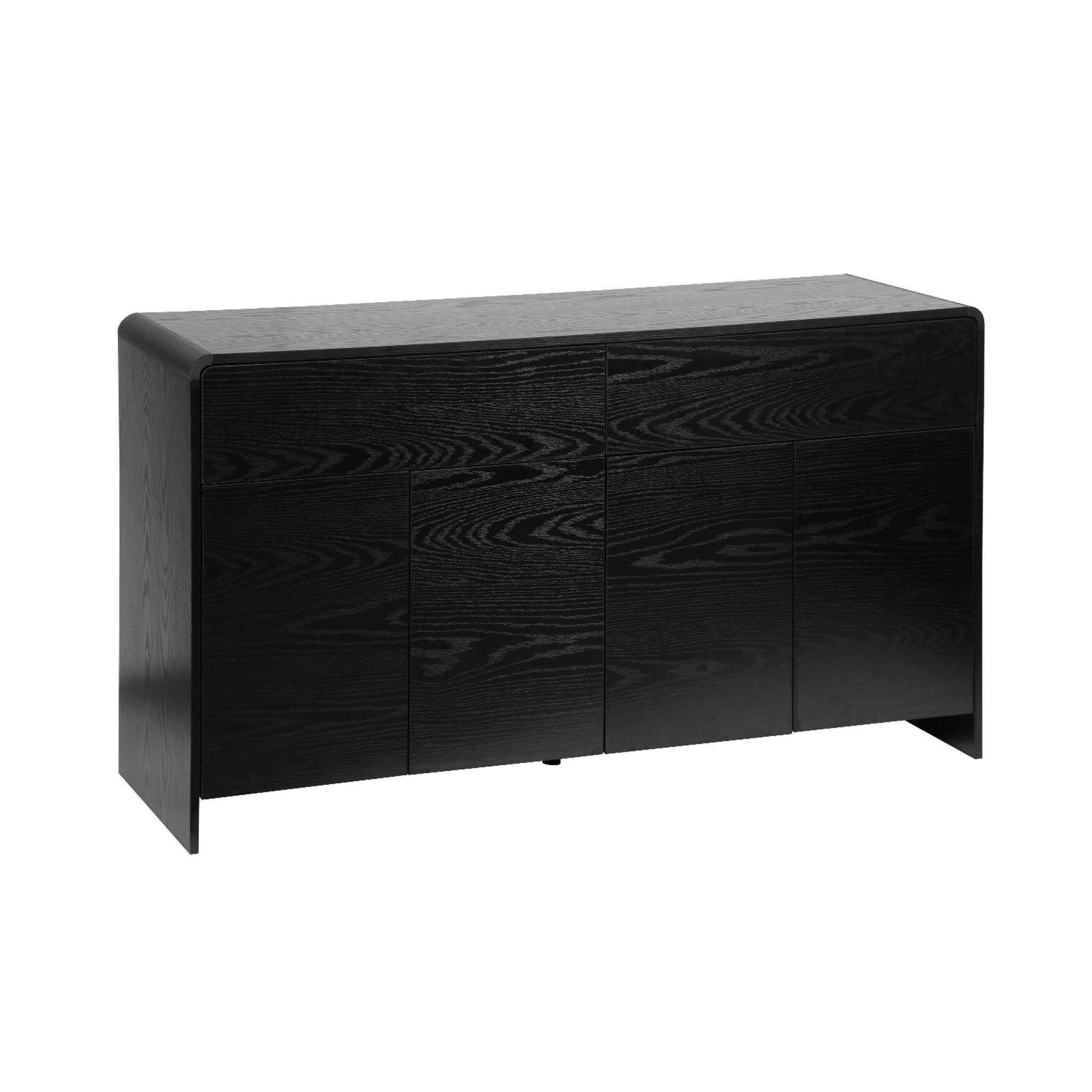 Voir la diapositive 1 : SWEEEK Buffet de rangement. buffet bas. 2 tiroirs 4 portes effet bois noir arrondi