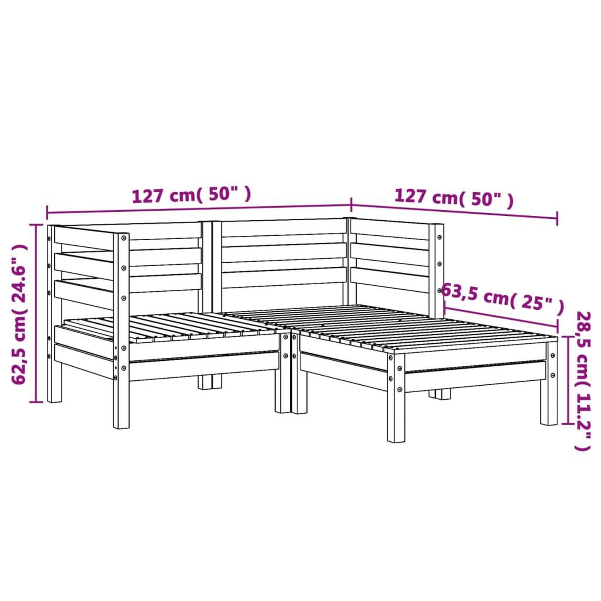 Voir la diapositive 6 : VIDAXL Canape de jardin 2 places avec repose-pieds bois pin impregne