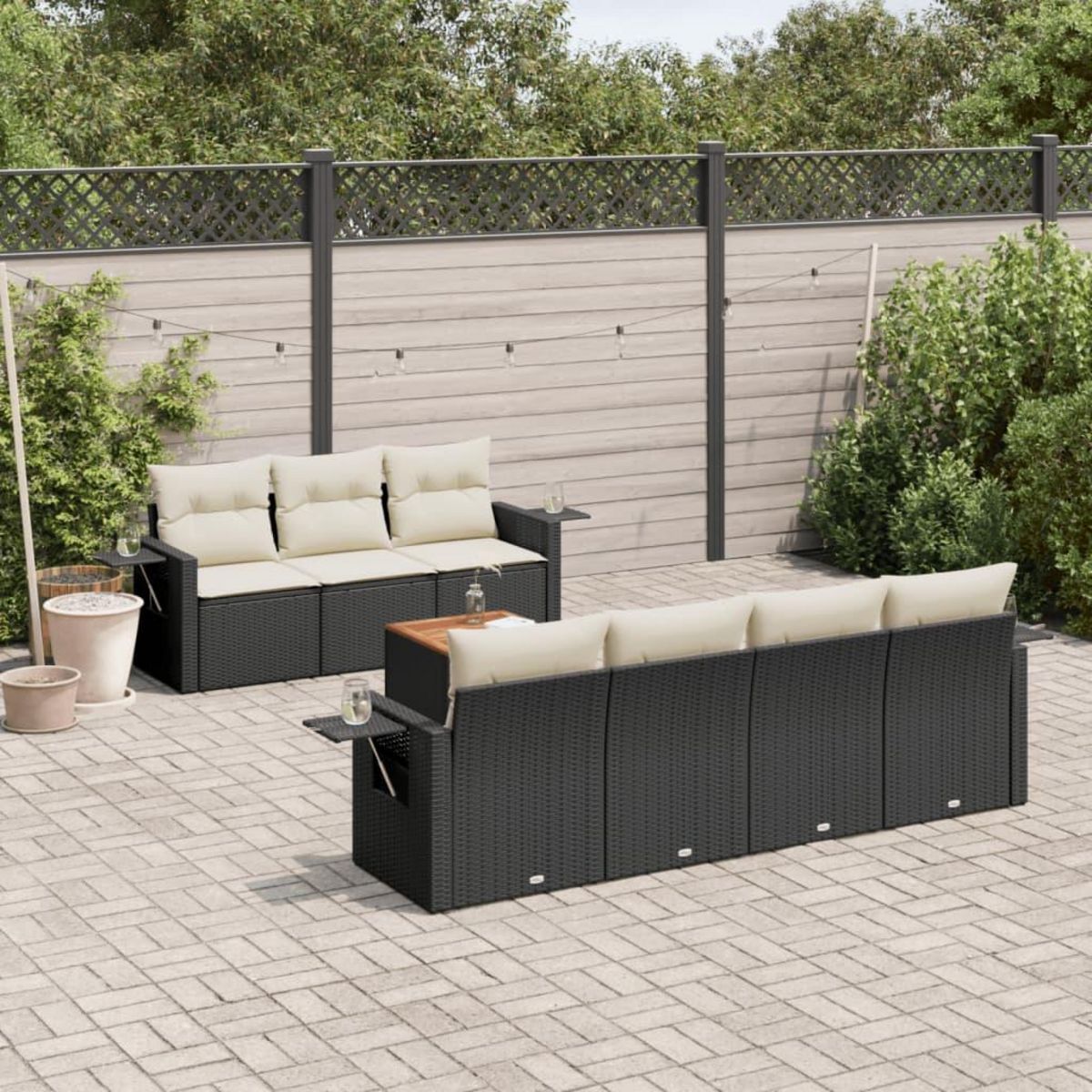 VIDAXL Salon de jardin 8 pcs avec coussins noir resine tressee