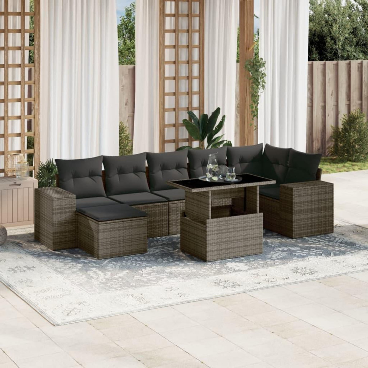 VIDAXL Salon de jardin 8 pcs avec coussins gris resine tressee