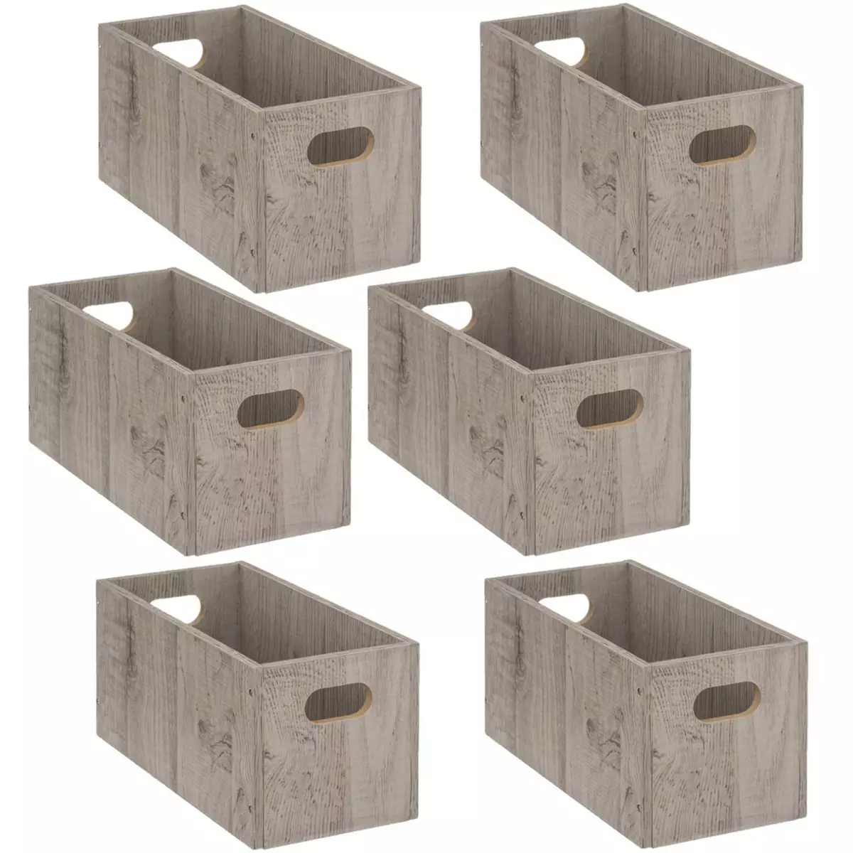 TOILINUX Lot de 6 Boîtes de rangement rectangulaire en MDF - L. 31 x H. 15 cm - Gris effet bois