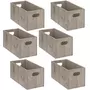 TOILINUX Lot de 6 Boîtes de rangement rectangulaire en MDF - L. 31 x H. 15 cm - Gris effet bois