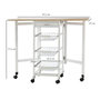 Voir la diapositive 3 : HOMCOM Chariot de service desserte de cuisine à roulettes multi-rangements 3 paniers métal + tiroir + rallonges MDF blanc chêne clair