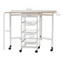 Voir la diapositive 3 : HOMCOM Chariot de service desserte de cuisine à roulettes multi-rangements 3 paniers métal + tiroir + rallonges MDF blanc chêne clair