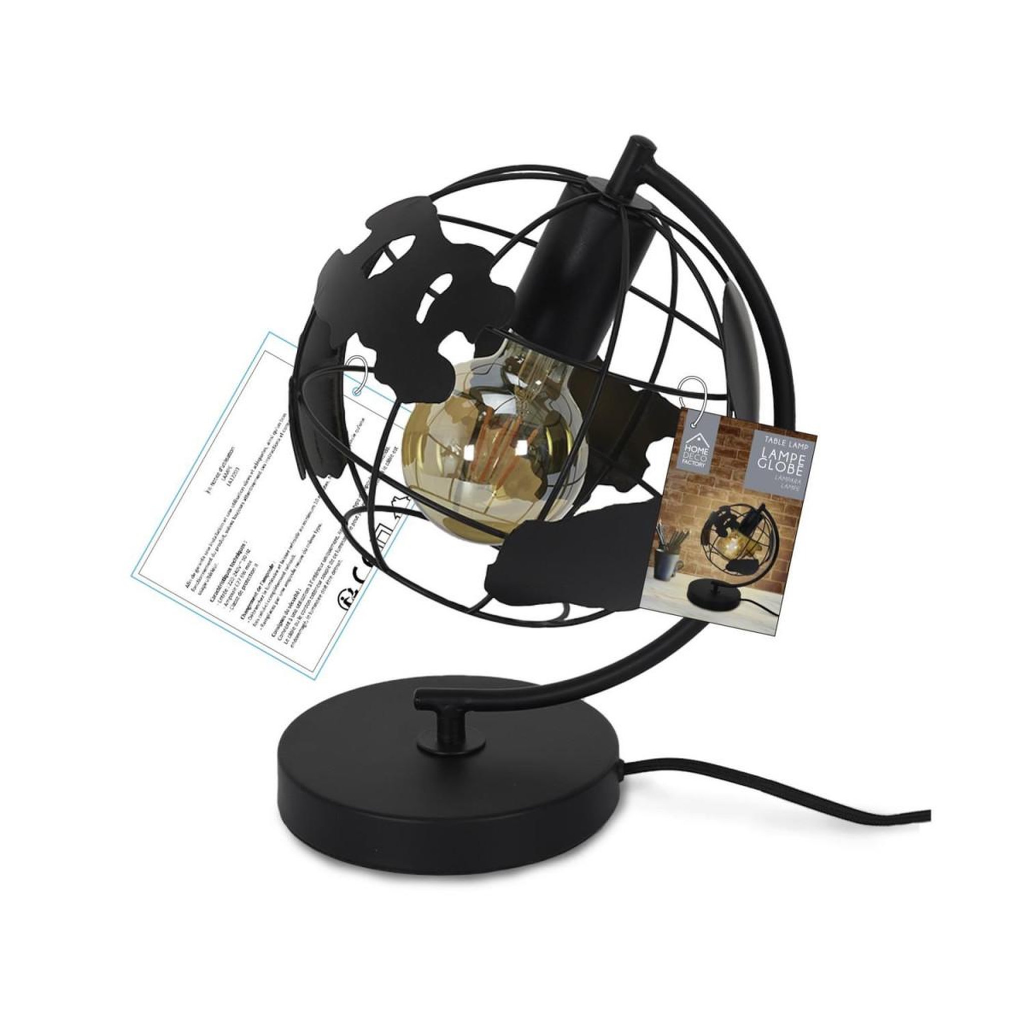 Voir la diapositive 4 : The Home Deco Factory Lampe à poser en métal  globe  26cm noir