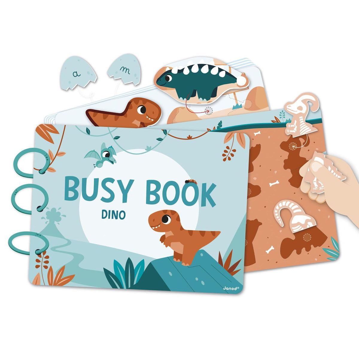 Juratoys-Janod Busy-book Dino en carton (Français/Anglais)