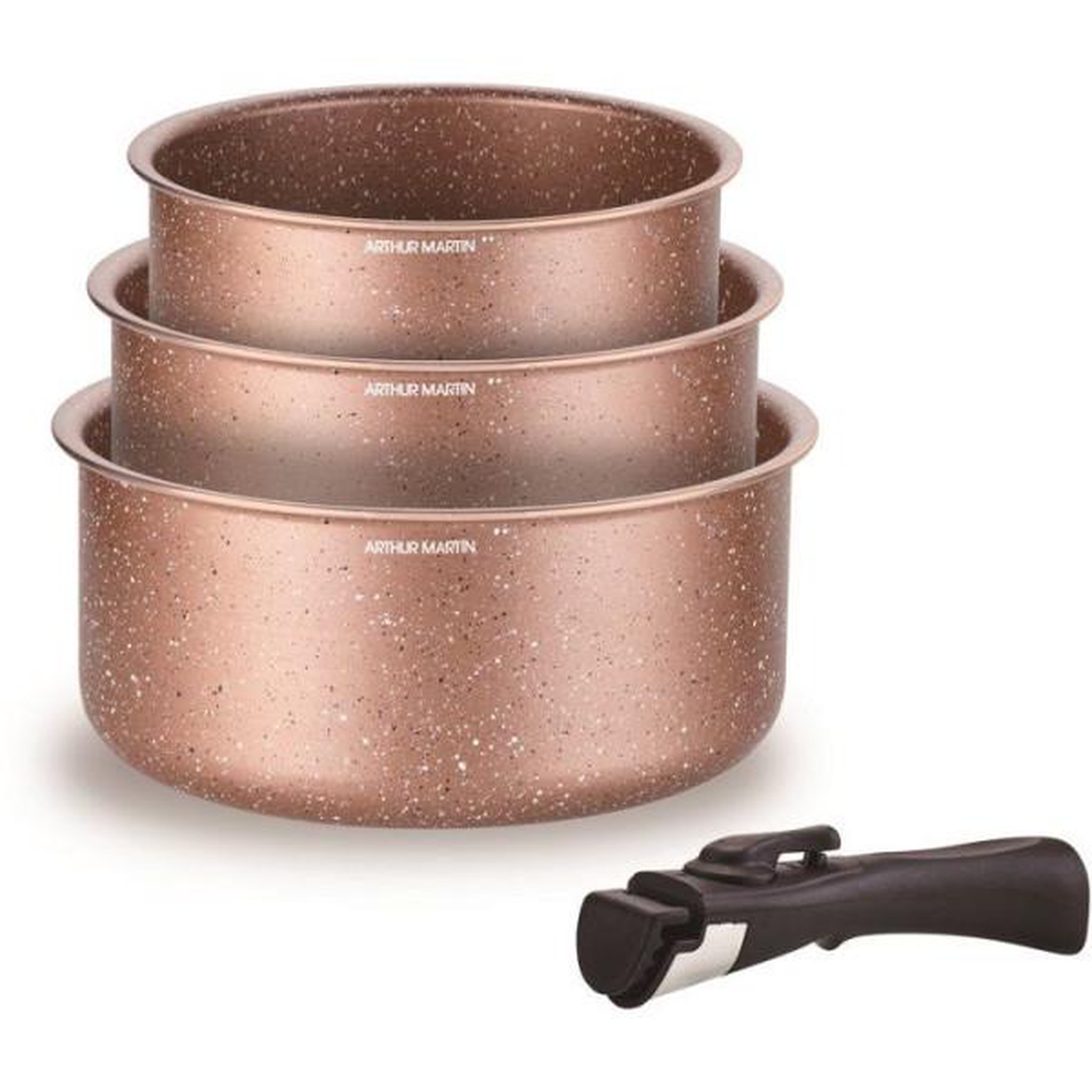 Arthur Martin Set de 3 casseroles - Tous feux dont induction - ARTHUR MARTIN - AM2366 - Ø 16,18 et 20 cm + 1 poignée amovible - Terracotta