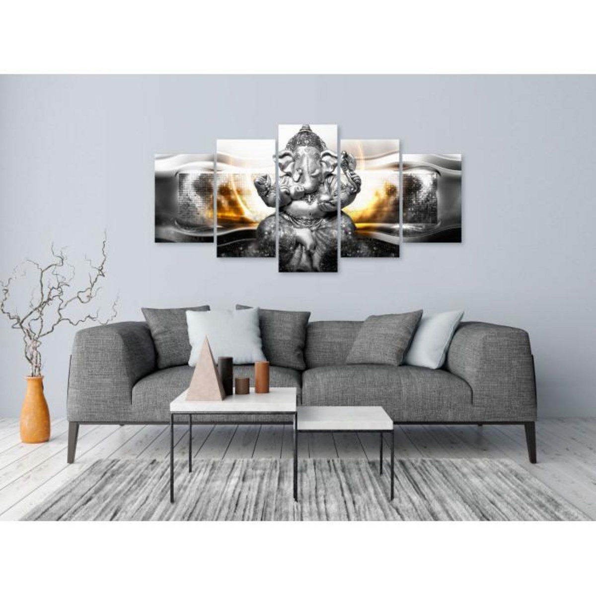 Paris Prix Tableau 5 Panneaux  Buddha Style Silver Wide