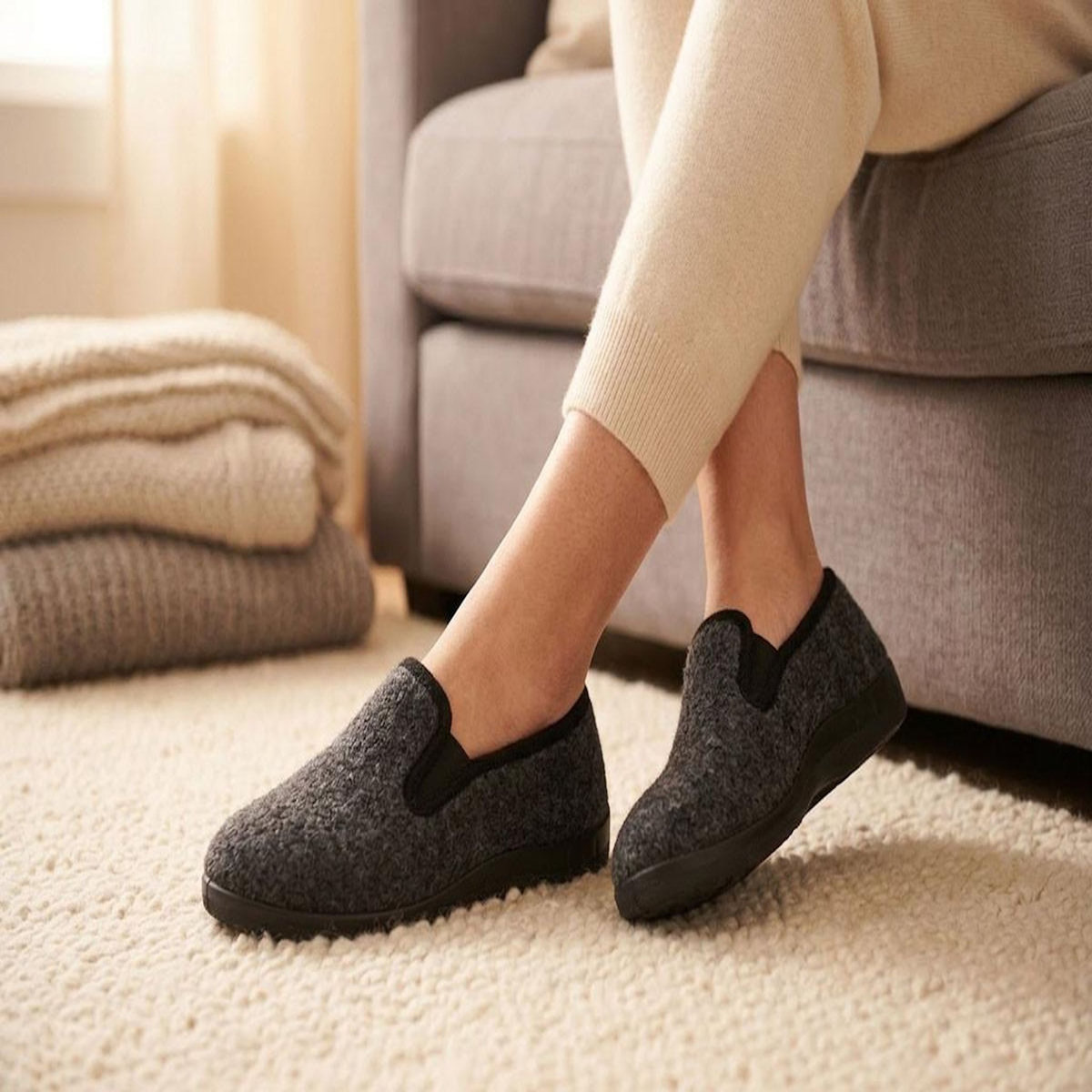 OZABI OZABI Pantoufles Femme Charentaises Chaudes Fourrées Semelle Antidérapante