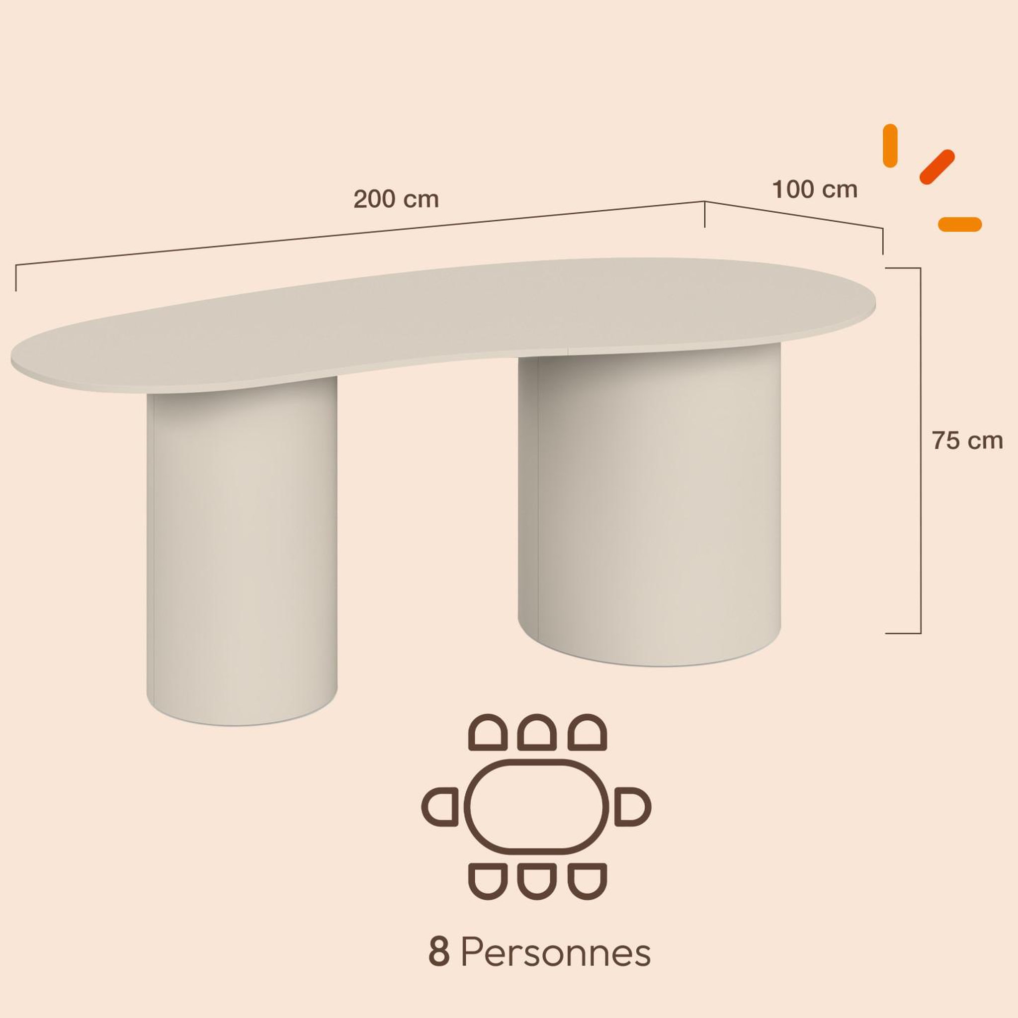 Voir la diapositive 4 : ID MARKET Table à manger ovale organique orphea 8 personnes 2 pieds cylindriques beige 200 cm