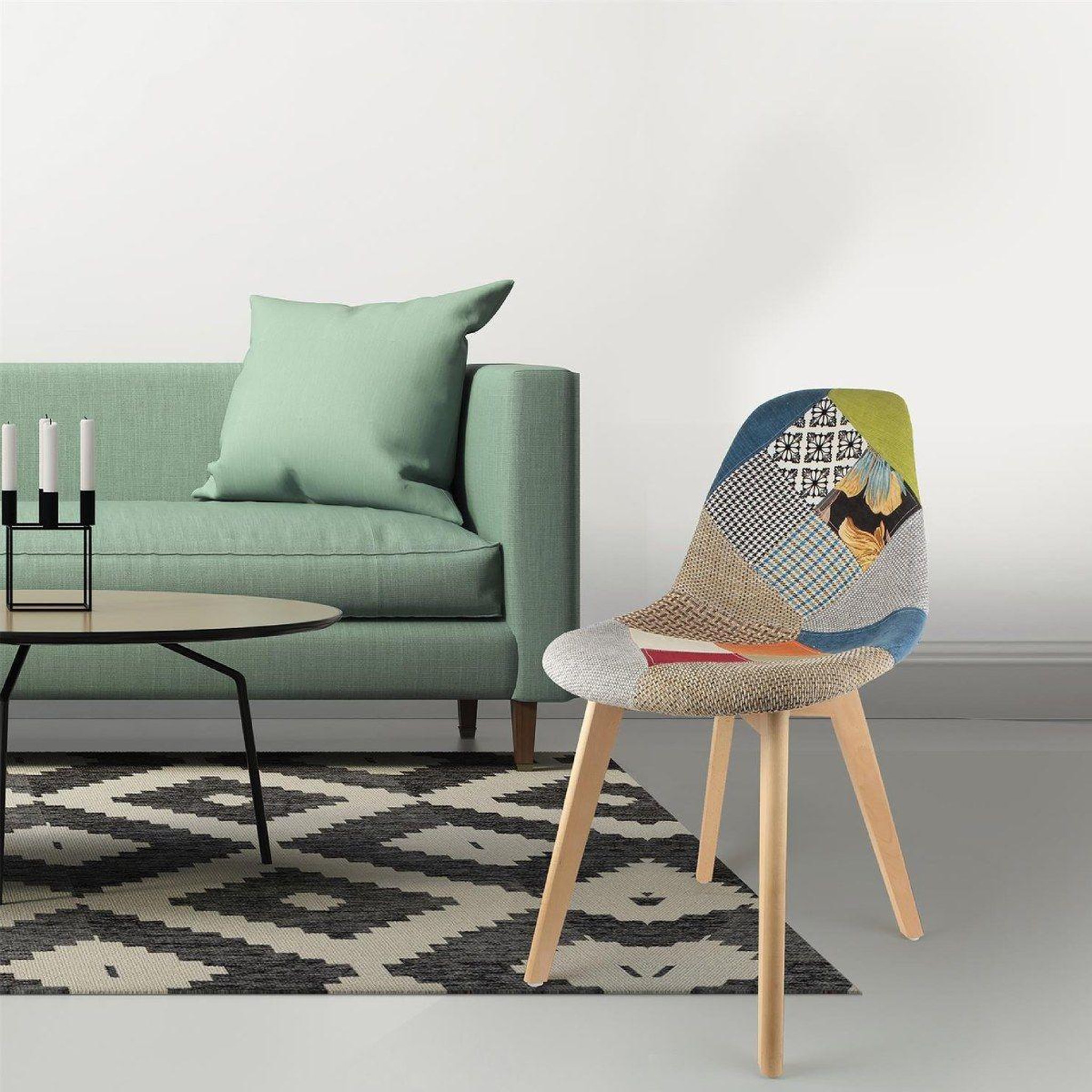 Voir la diapositive 4 : The Home Deco Factory Lot de 4 chaises scandinave  patchwork  86cm multicolore