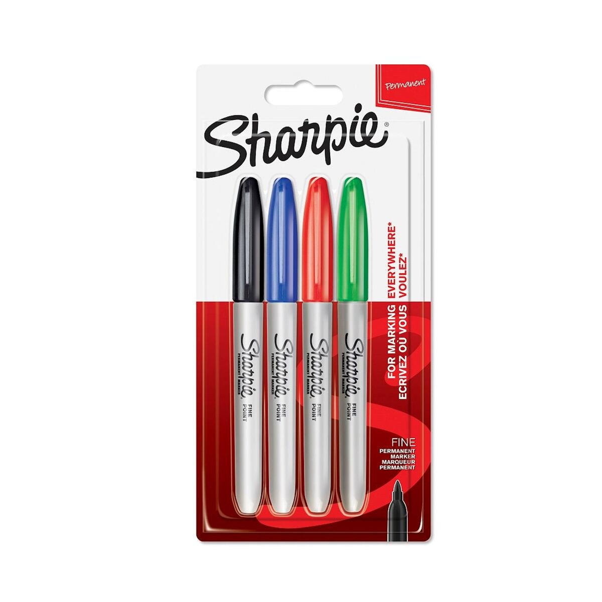 SHARPIE  Lot de 4 marqueurs permanents pointes fines coloris assortis noir bleu rouge vert