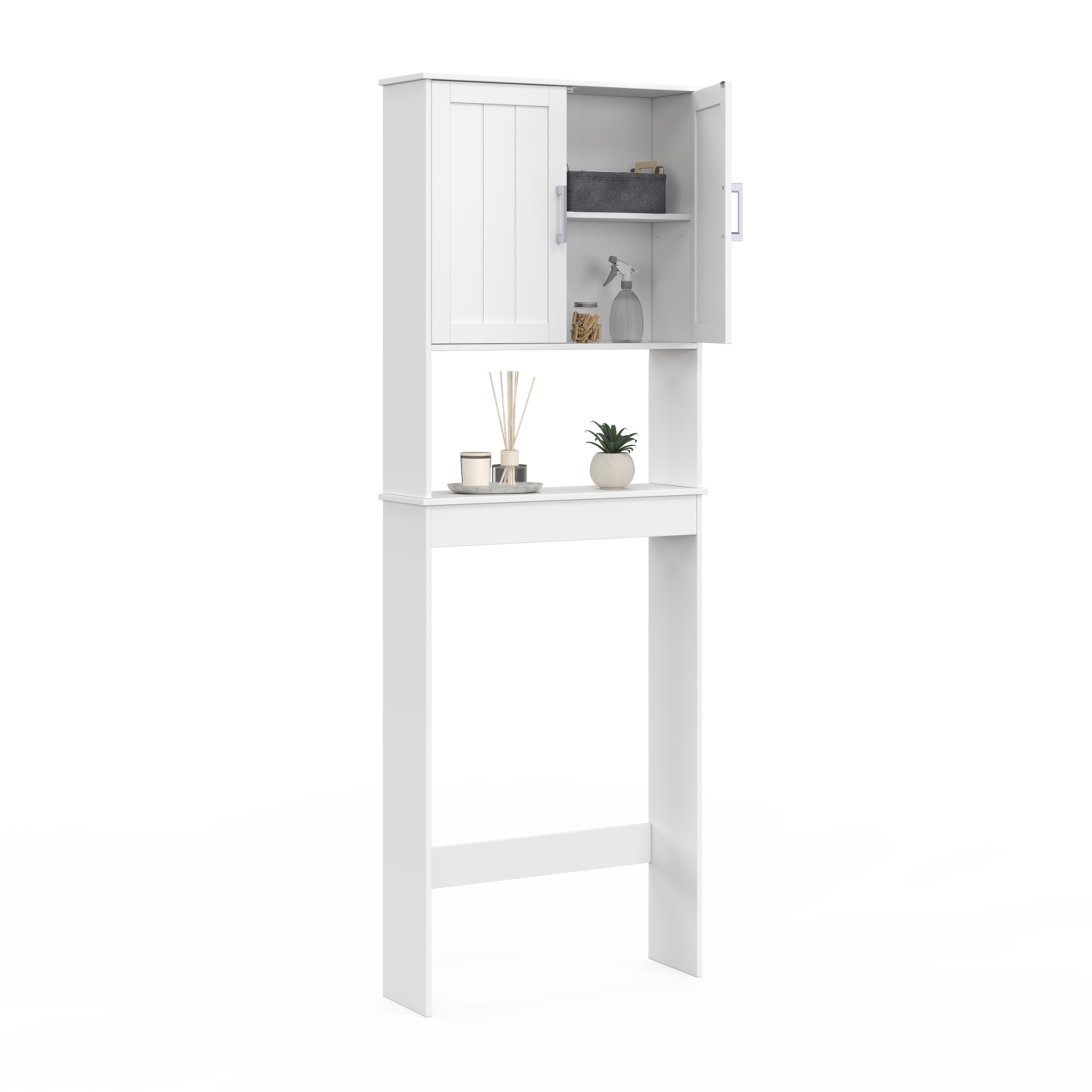 Voir la diapositive 4 : ID MARKET Meuble étagère dessus wc waldo placard bois blanc
