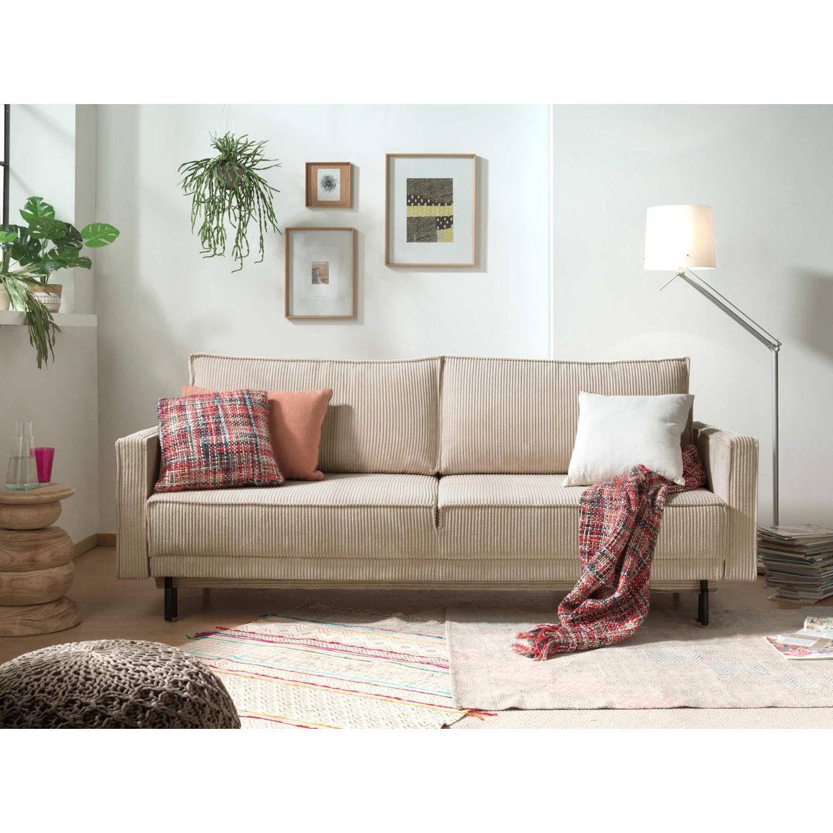 LISA DESIGN Charlie - canapé 3 places convertible avec coffre - en velours côtelé